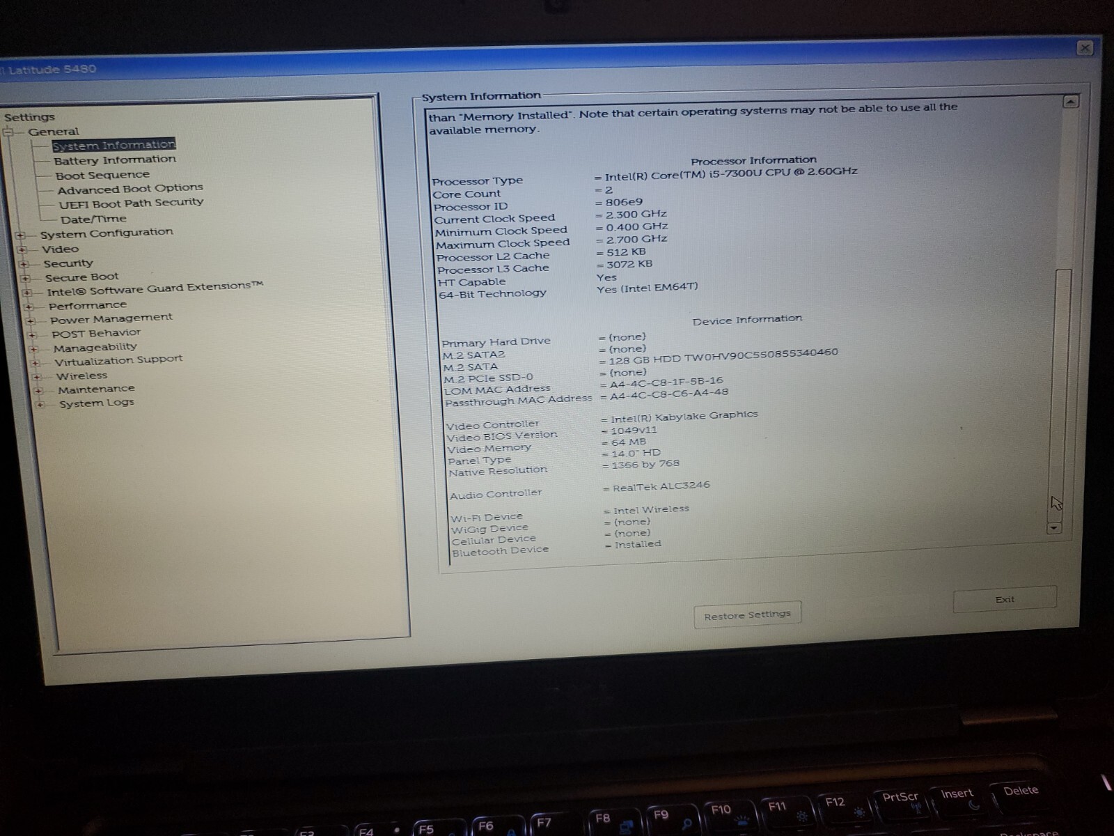 Dell Latitude 5480 14″ i5-7300U 2.60GHz 8GB RAM 130GB SSD
