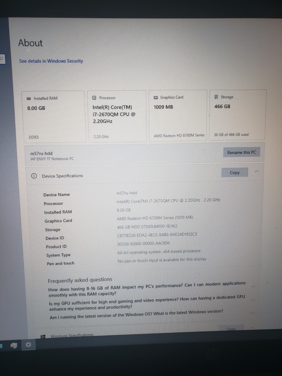 RARE HP ENVY 17t-3000 Beats Audio i7 2670qm 2.2-3.1ghz 8g 500g Win10 W/AC NO BAT