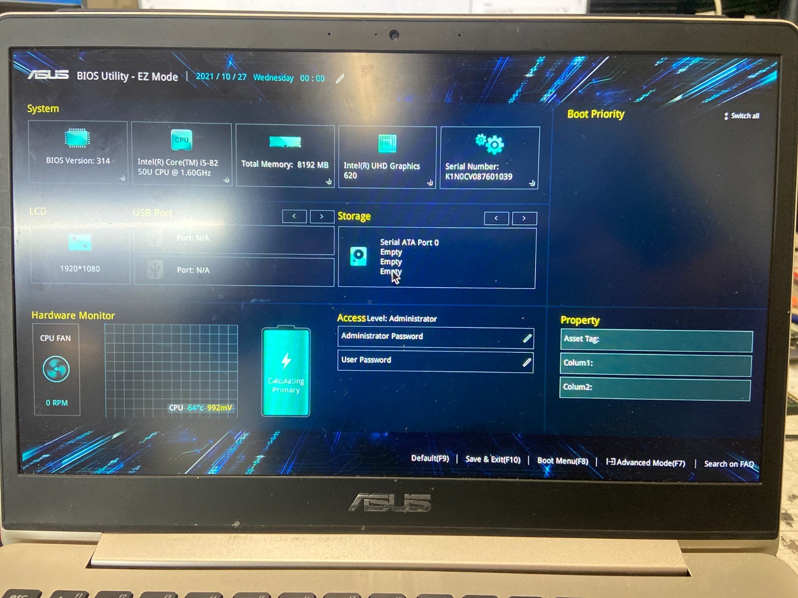 Asus Zenbook UX331U Intel Core i5-8250U 1.6GHz 8GB NO HDD