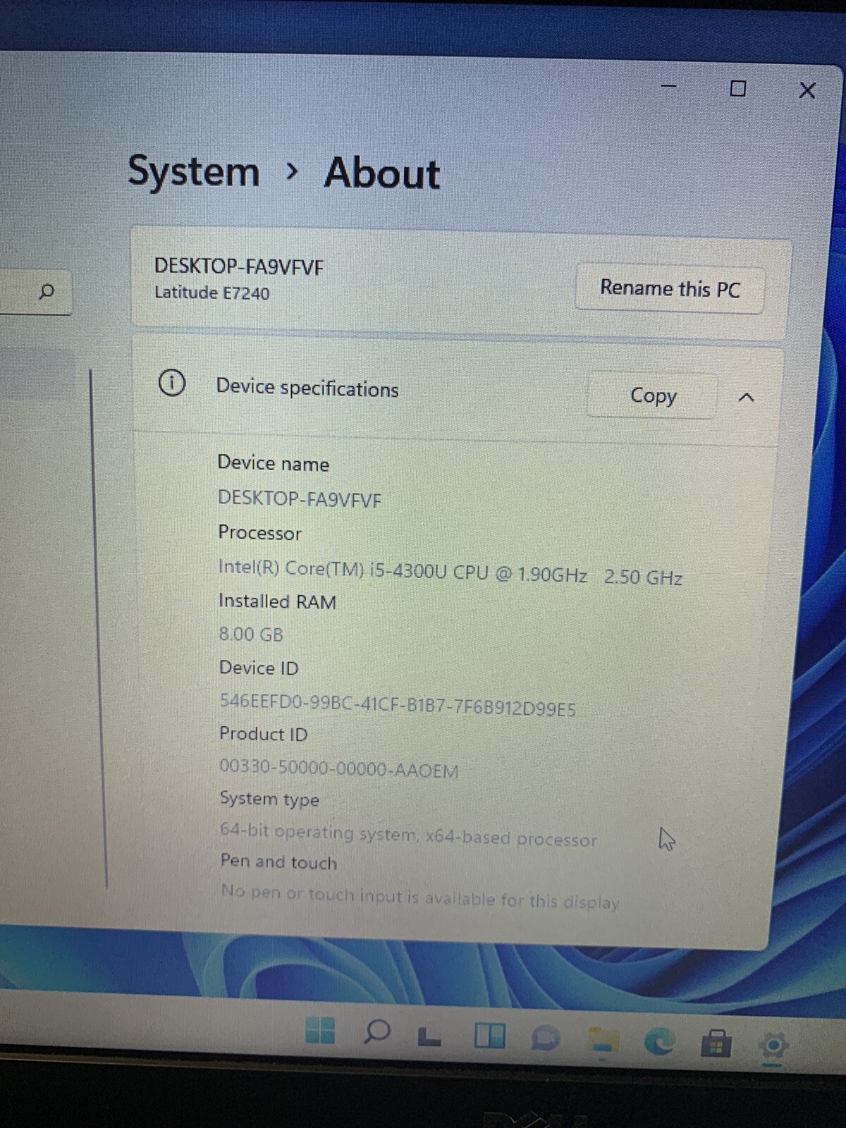 Laptop Dell Latitude E7240 check Description