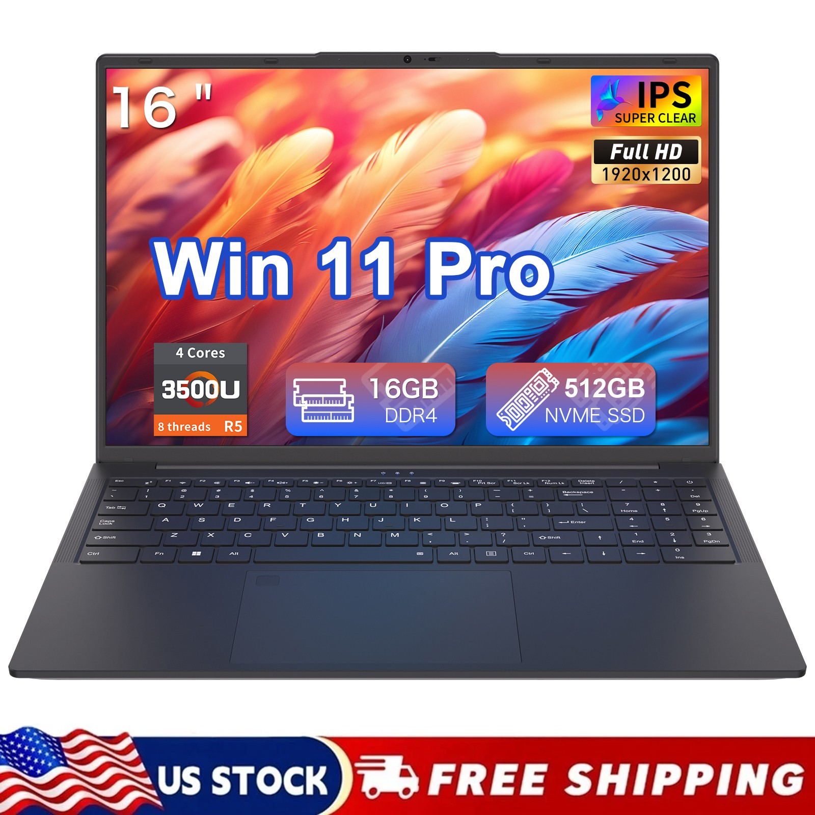 16″ FHD IPS Business Laptop 1920*1200 R5 3500U 16GB DDR4 512GB SSD PD 65W Type-C