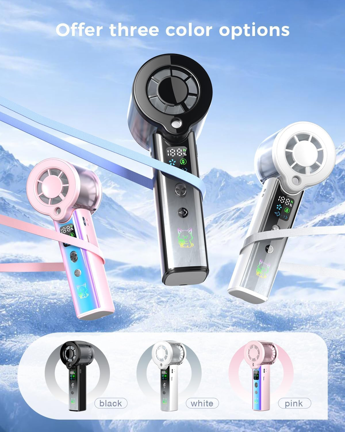 Doge&Vollar 4-in-1 Misting Portable Fan, 5000mAh 30H Max Runtime, 1-100 Speed Tu