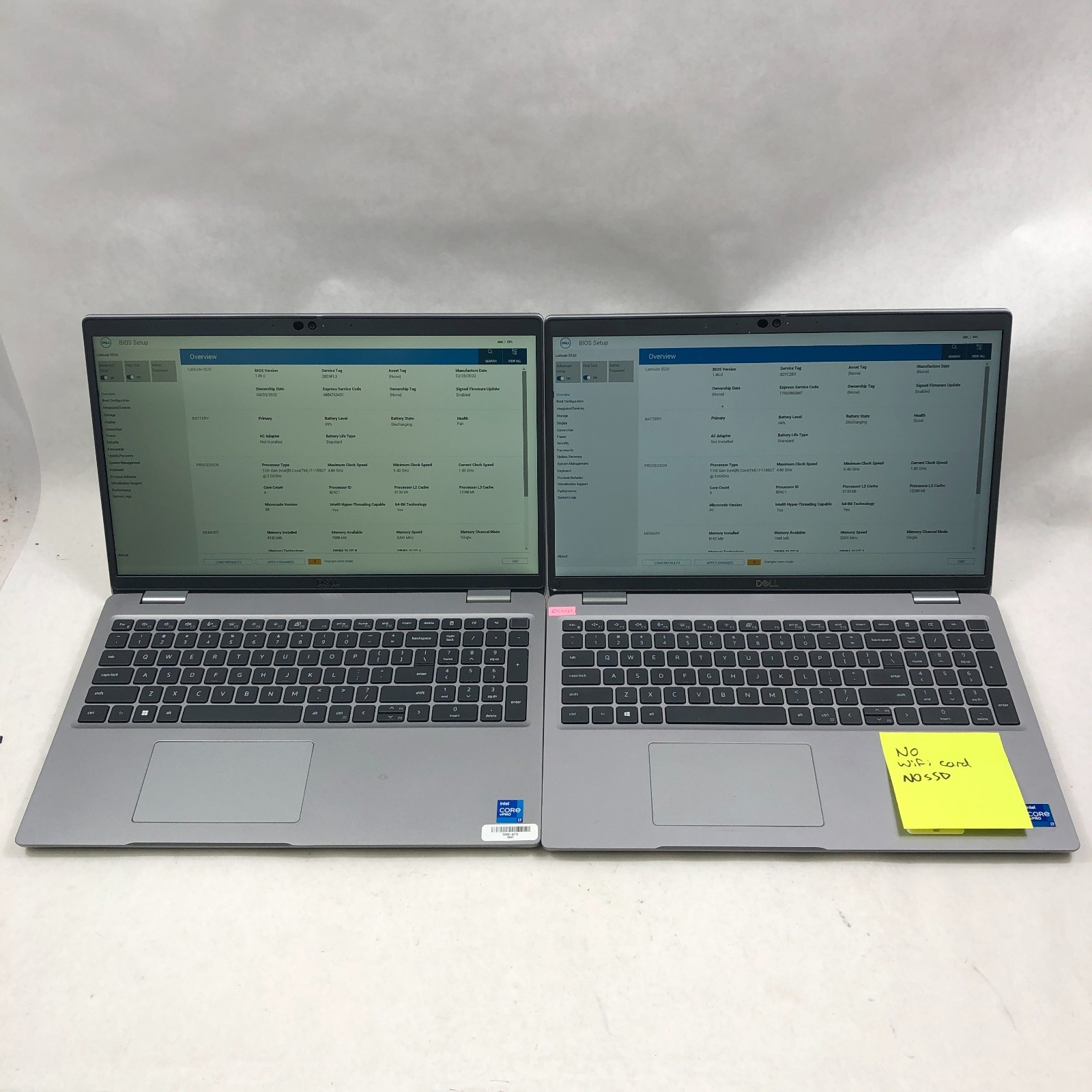 Lot of 2 Dell Latitude 5520 Intel Core i5-1145G7 2.60GHz 8GB RAM NO SSD/AC