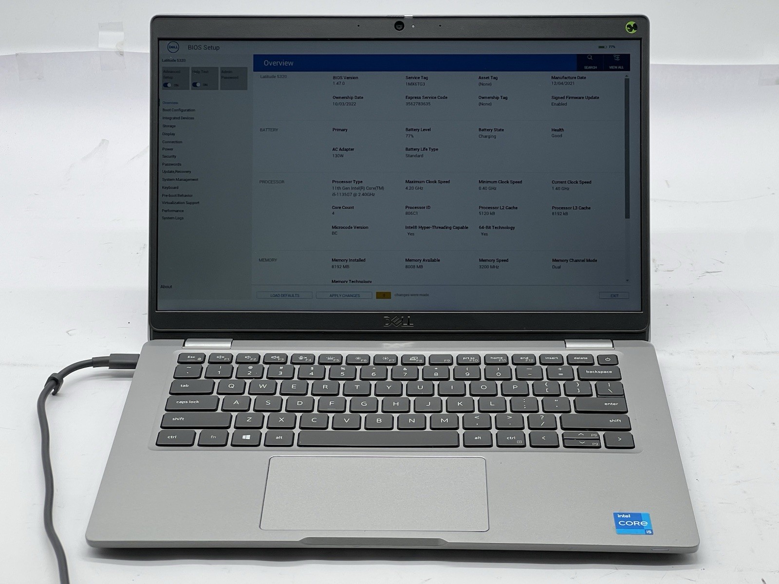Dell Latitude 5320, i5-1135G7, @ 2.40GHz, 8GB RAM, 256GB NVMe-No OS/Adapter
