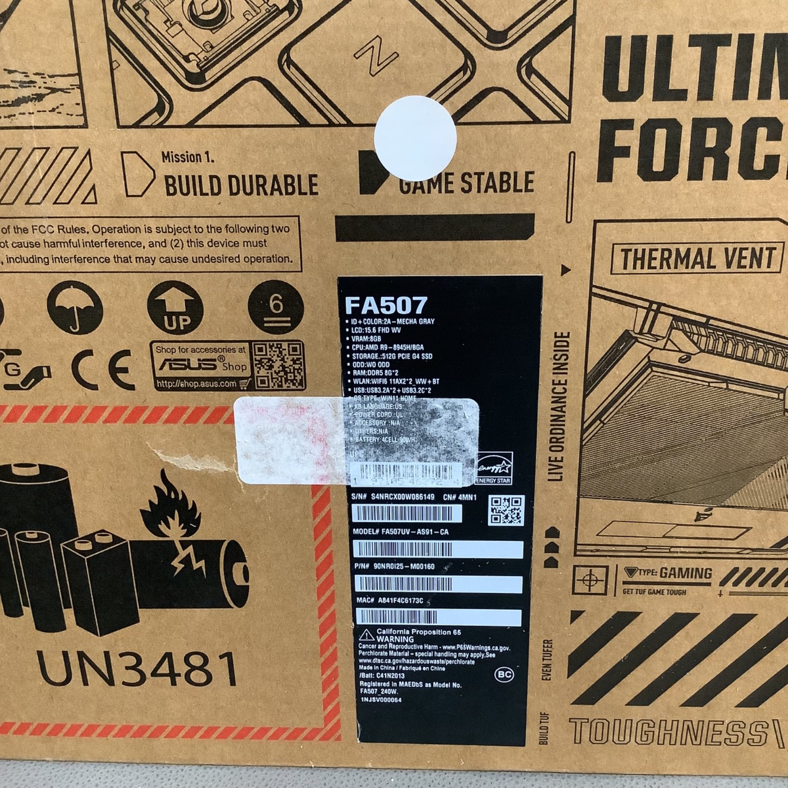 Asus TUF Gaming A15- 15.6″ FHD Ryzen 9 8945H- 8GB 512GB SSD