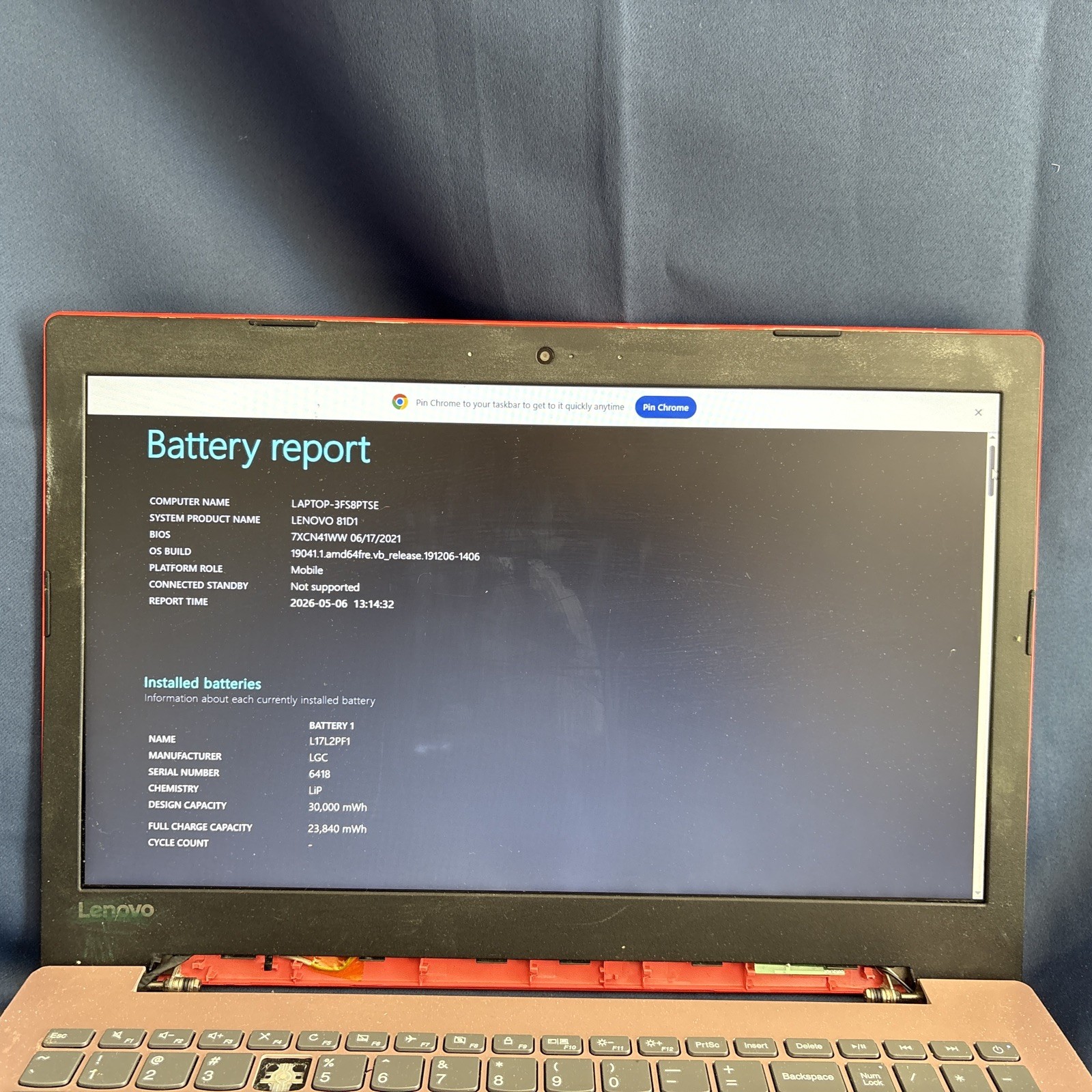 red Lenovo laptop Idea pad 330-15ikb 8 GB RAM, read issues, microsoft arc mouse