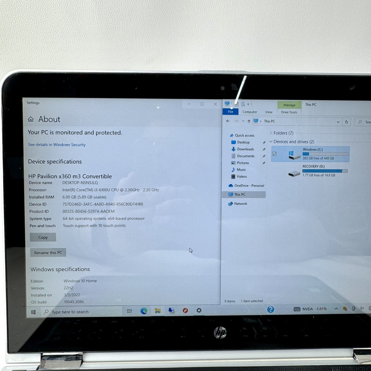 HP Pavillion 13″ M3 6GB RAM 512GB SSD Intel i3 6th Gen 2.3GHz (WMP014561)