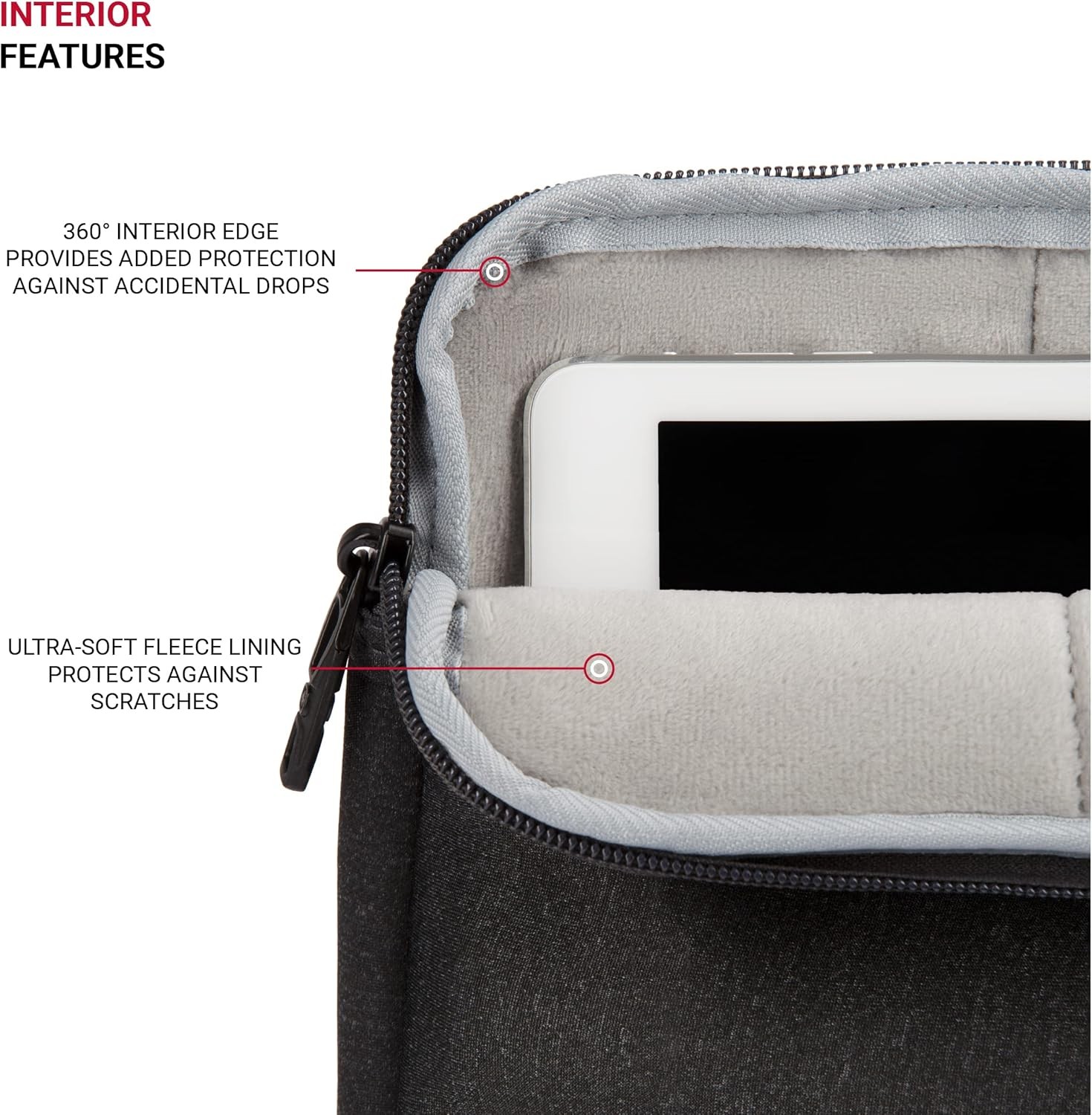 Charcoal Heather Micro-Twill Laptop Case, Padded Sleeve with Zippered Front Comp