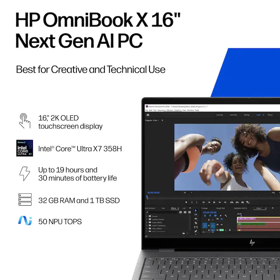 HP OmniBook X 16″ 2K OLED Laptop 120Hz Core Ultra X7 358H 32GB 1TB Copilot+ 2026