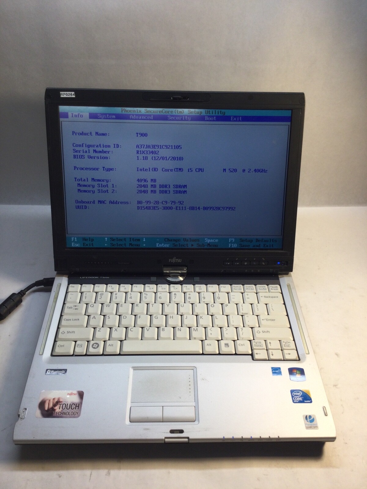Fujitsu LifeBook T900 13″ Laptop Intel Core i5-520M -BOOTS TO BIOS -MZ