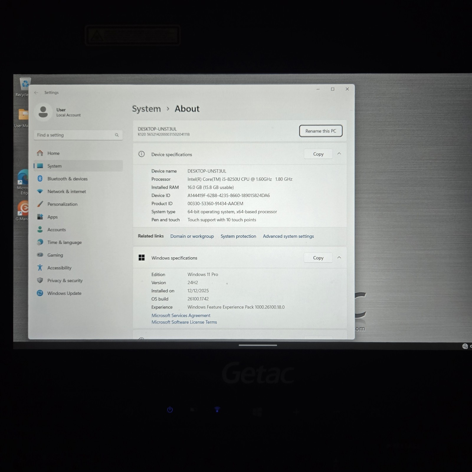 GETAC K120 Toughbook 12.5″ i5-8250U 1.60GHz 512GB SSD 16GB – 4G – GPS – Grade B