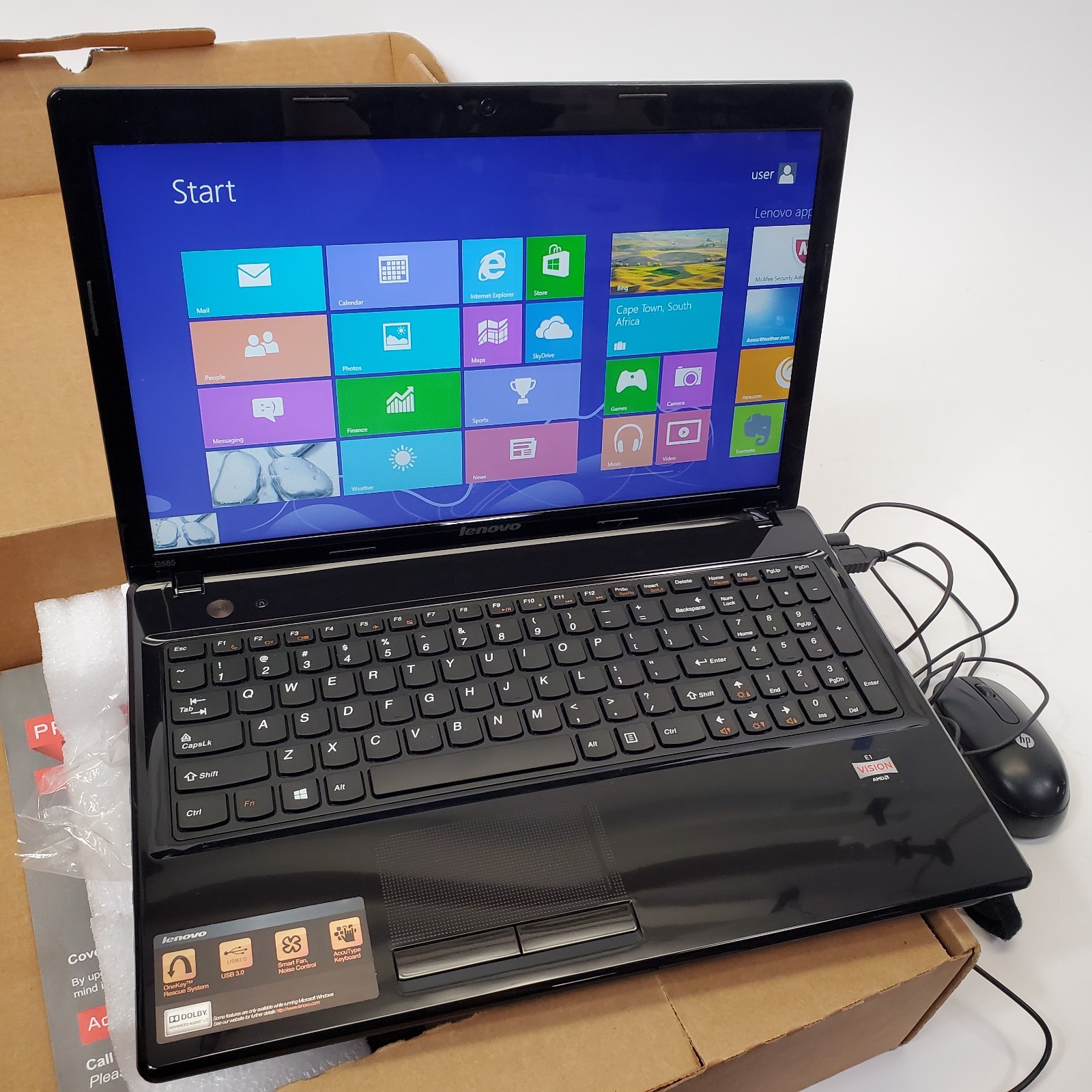Lenovo G585 15.6″ Laptop AMD E1 4GB RAM 250GB HDD PSU Mouse Box Parts Repair