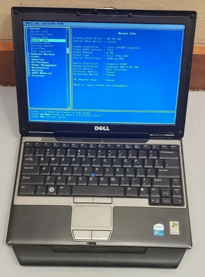 Dell Latitude D430 Intel Core Solo 1.20GHz 2GB RAM 60GB HDD WIFI BOOT TO BIOS