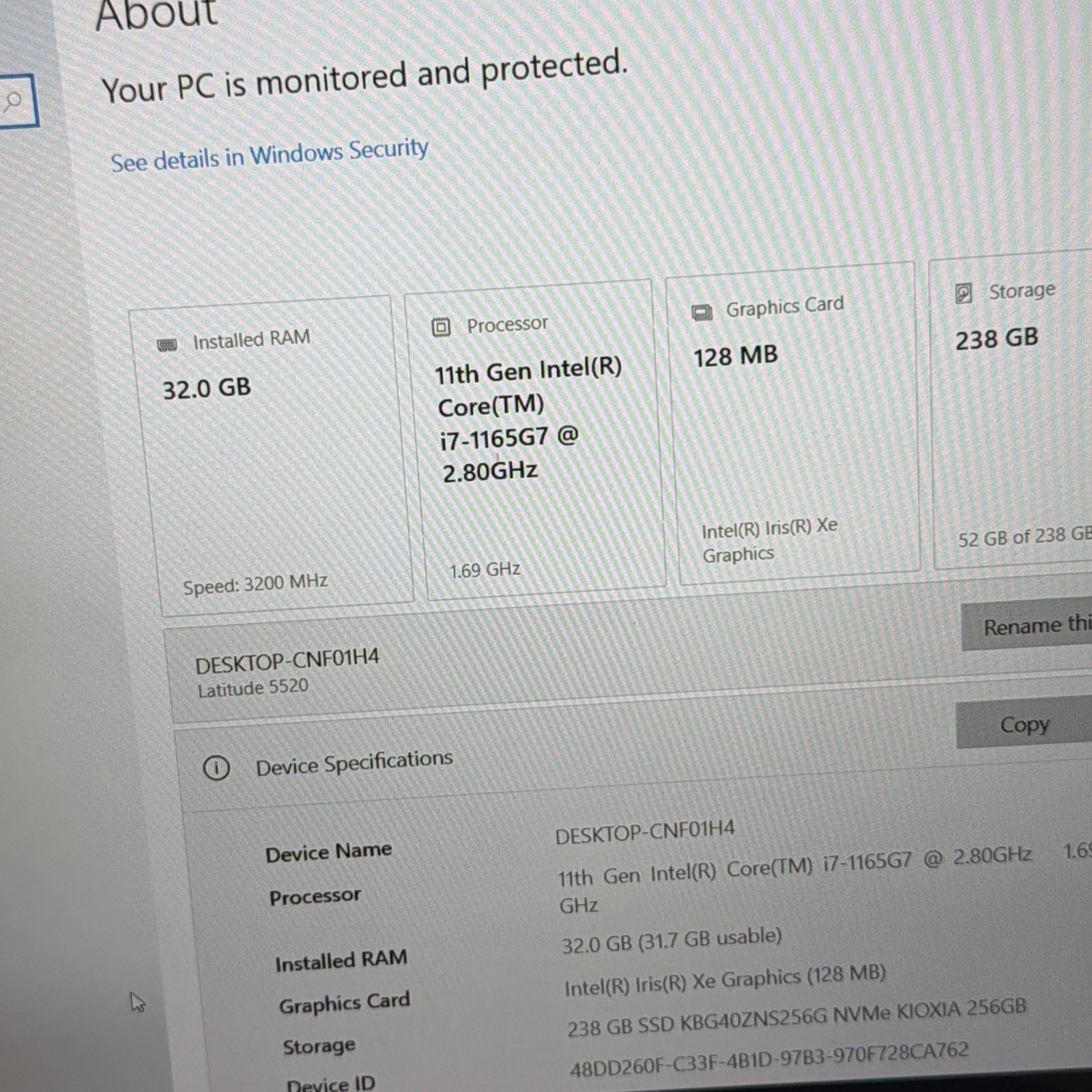 Dell Latitude 5520 15.6″ i7-1185G7/3.00GHz 32GB -256GB-Win11 Pro