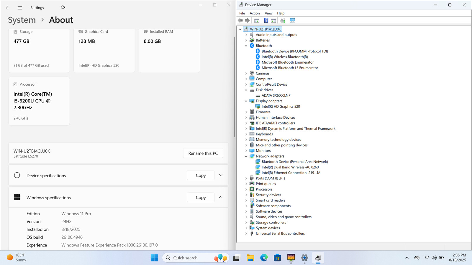 Dell Latitude E5270 12″ FHD Touch I5-6200U 512GB SSD 8GB W11P Webcam *READ*