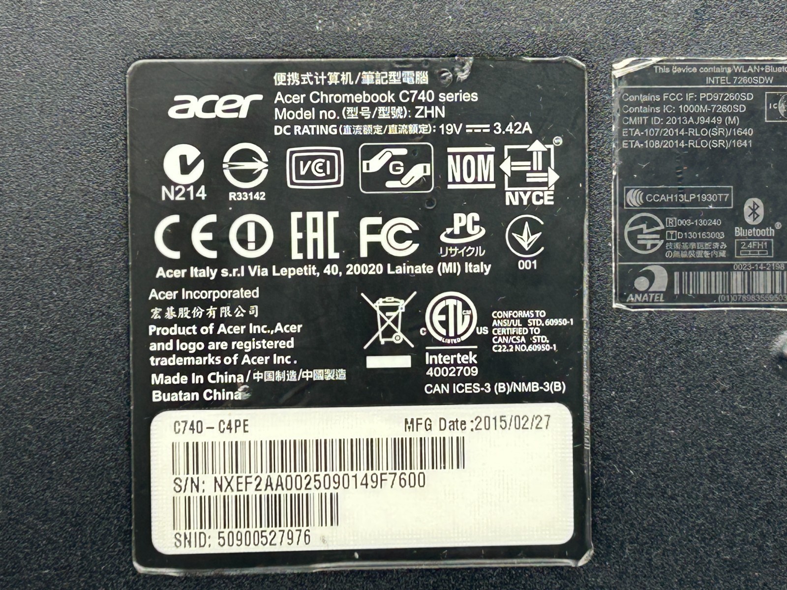 Acer Chromebook C740-C4PE 11.6″ Celeron N2955U 4GB RAM 16GB eMMC