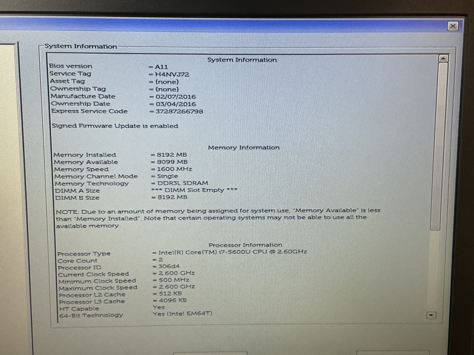 Dell latitude E5550 laptop core i7-5600U 2.60GHz 8GB Ram Windows 10 Pro