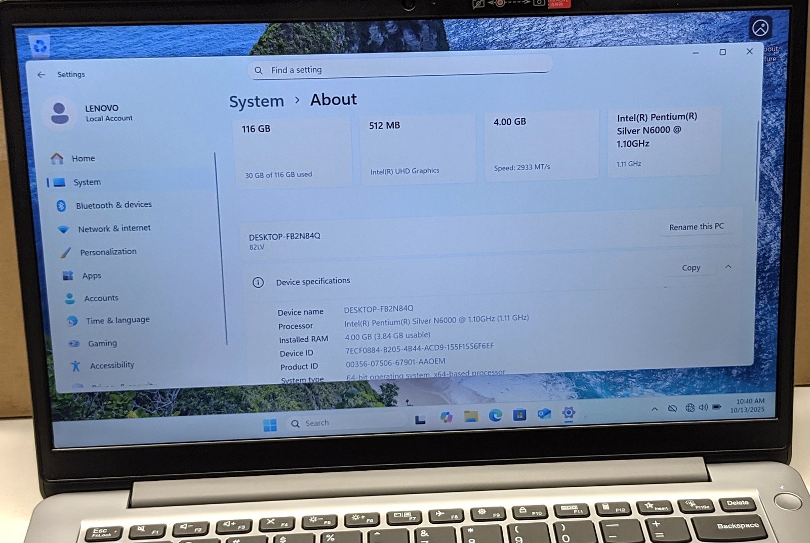 LENOVO IDEAPAD 1 14IJL7 PS-N6000 4GB RAM 128GB SSD