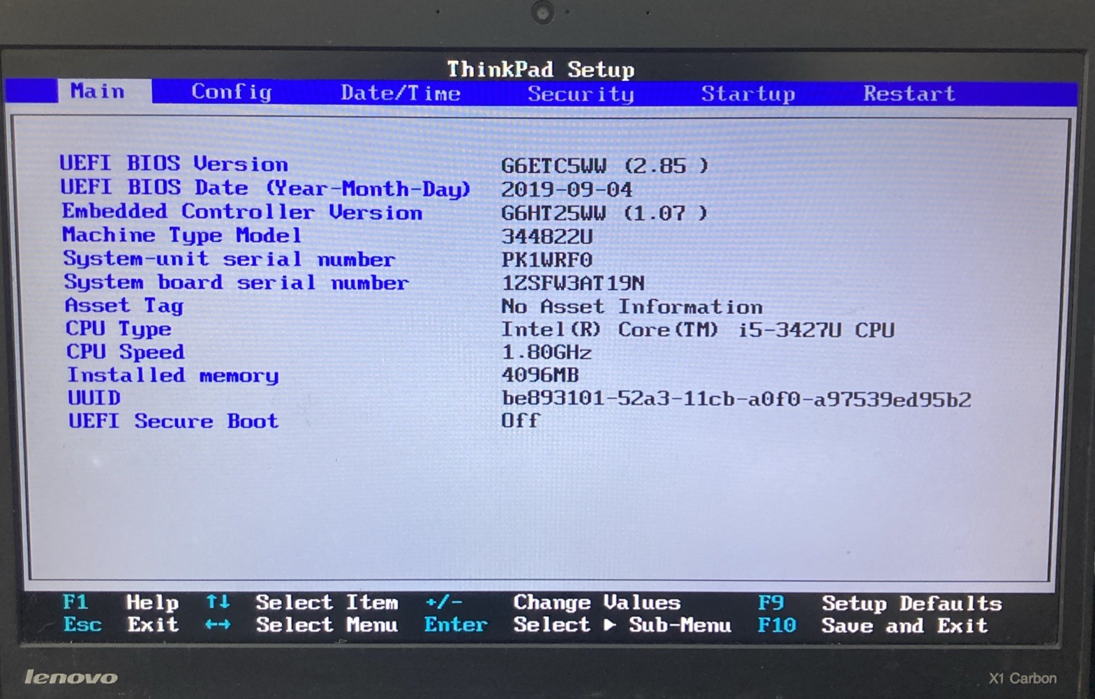 Lenovo ThinkPad X1 Carbon Laptop i5-3427U 1.80GHz 4GB RAM no HDD Boot to BIOS