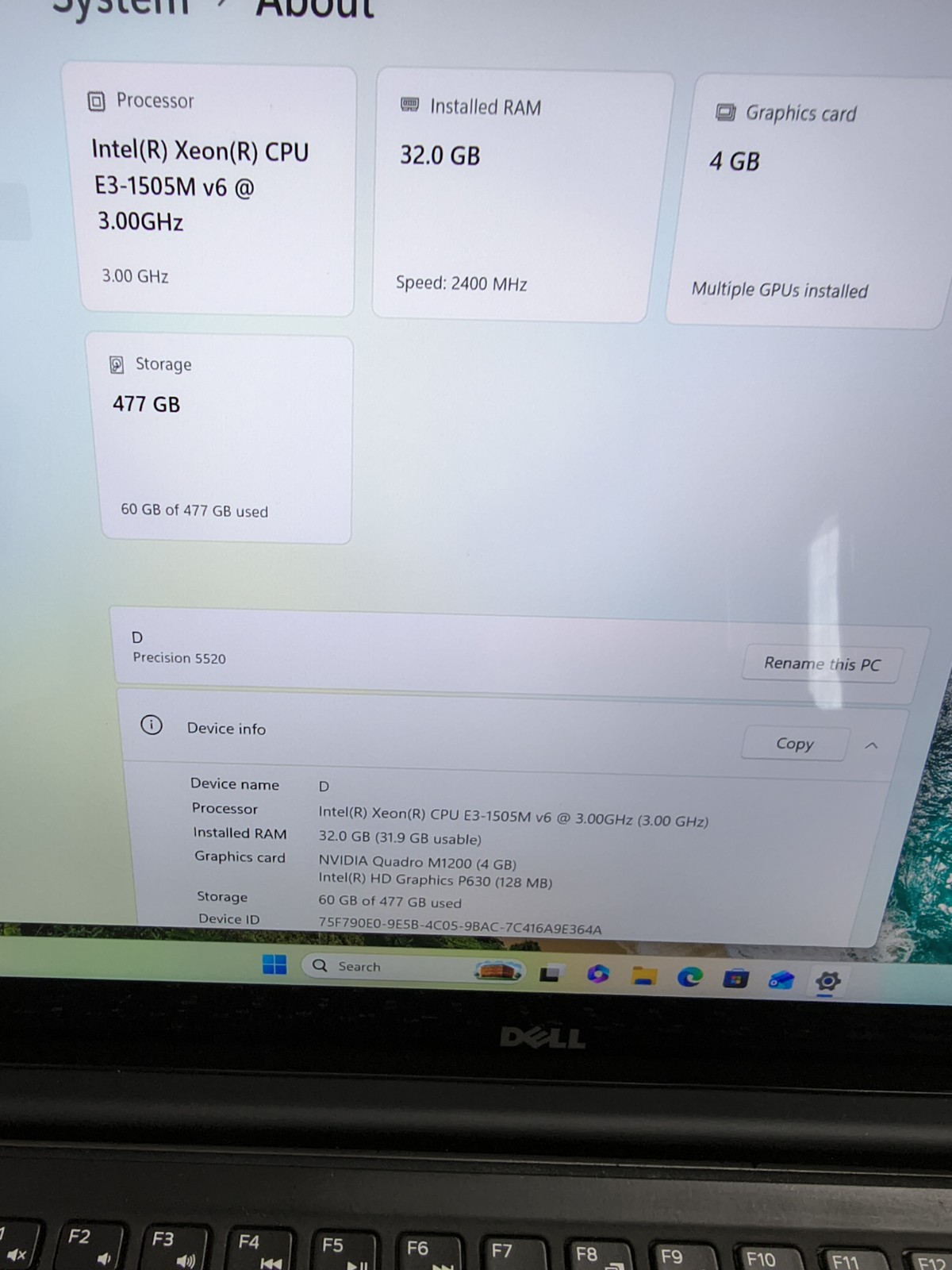 Dell Precision 5520 Workstation 15.6 TOUCH Xeon E3-1505M 32GB RAM 512GB SSD MINT