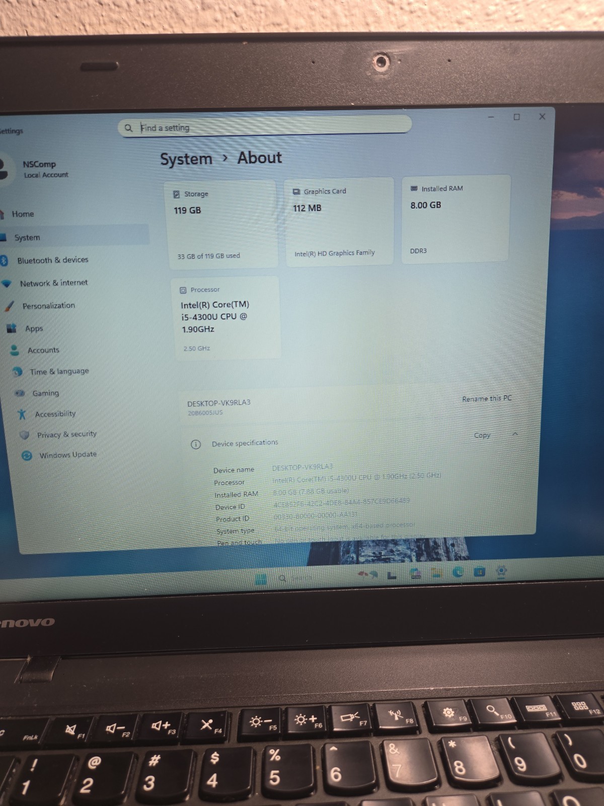Lenovo T440 14″/ i5-4300u/8Gb/ssd 127Gb/Battery Works Camera doesn’t Work NOAC