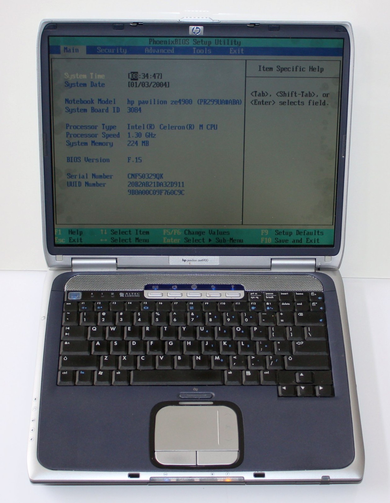Old HP Pavilion ze4900 Laptop CELERON M for Windows XP – No HDD – As-Is