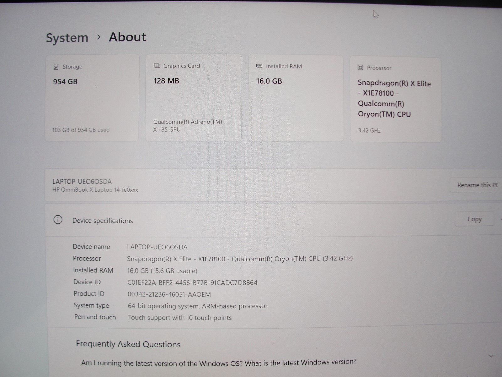 HP OmniBook X Ai 14-FE0013DX 14”WQXGA TOUCH X Elite X1E78100 3.4GHz 16GB SSD 1TB