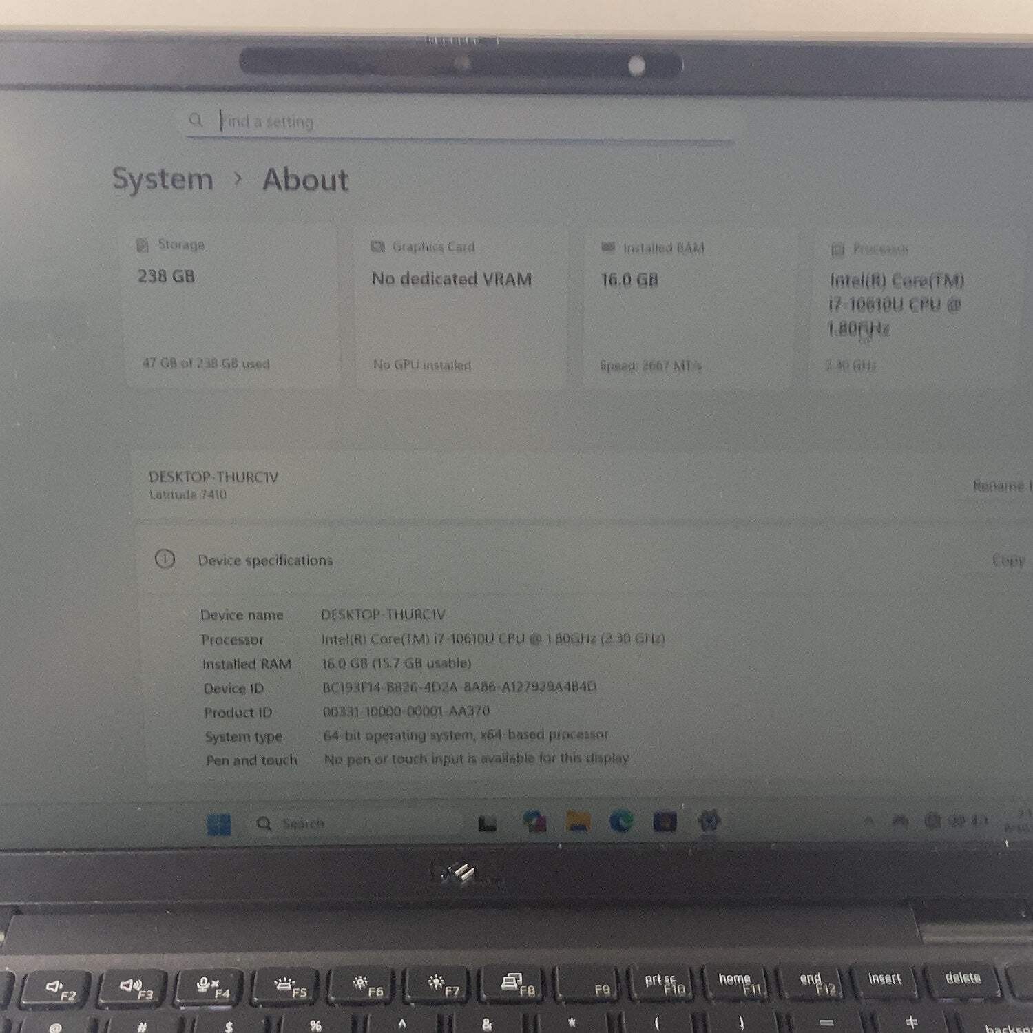 Dell Latitude 7410 14″ i7-10610U 2.3GHz 16GB RAM 256GB SSD WIN 11