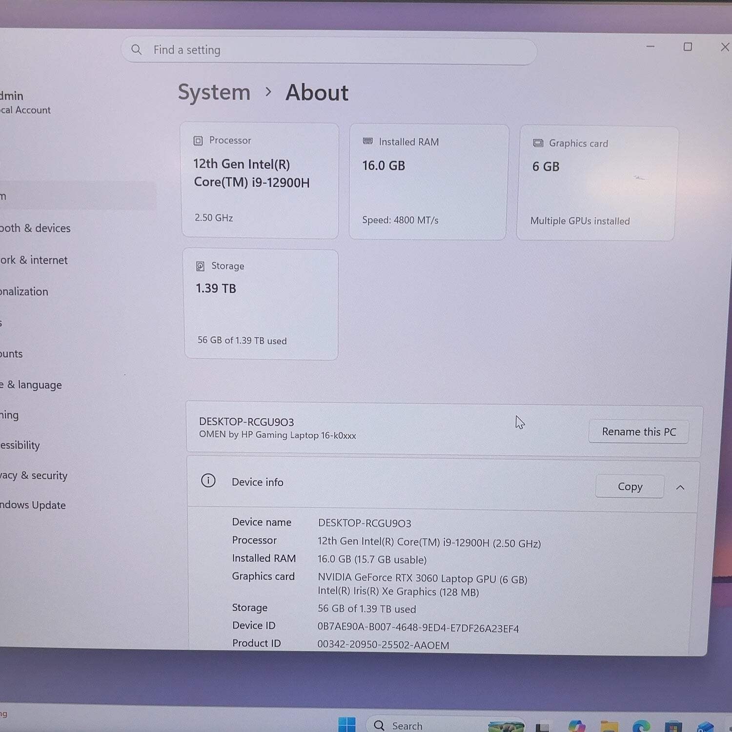 HP Omen 16″ I9-12900H 2.5GHz 16GB RAM 1TB SSD SSD GeForce RTX 3060