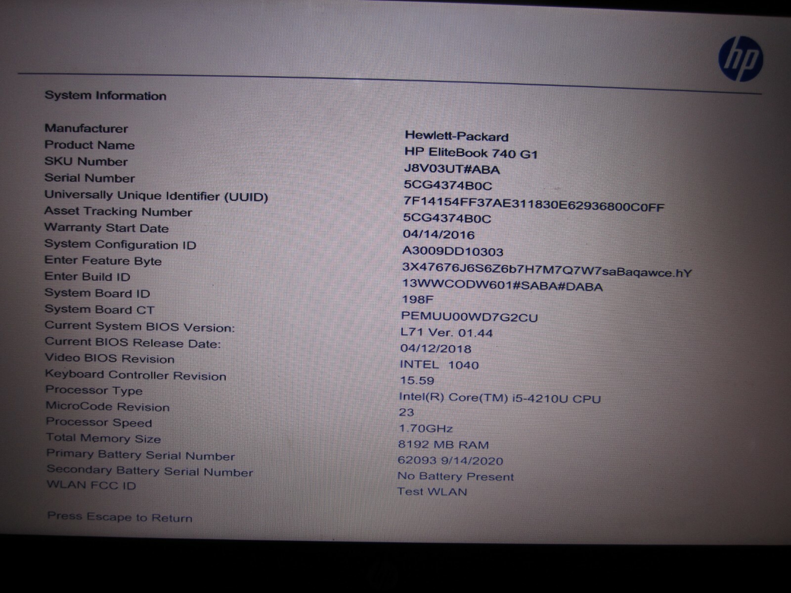 HP EliteBook 740 G1 Laptop Core i5 1.7 GHz 8GB RAM 240GB SSD Win 10 Pro