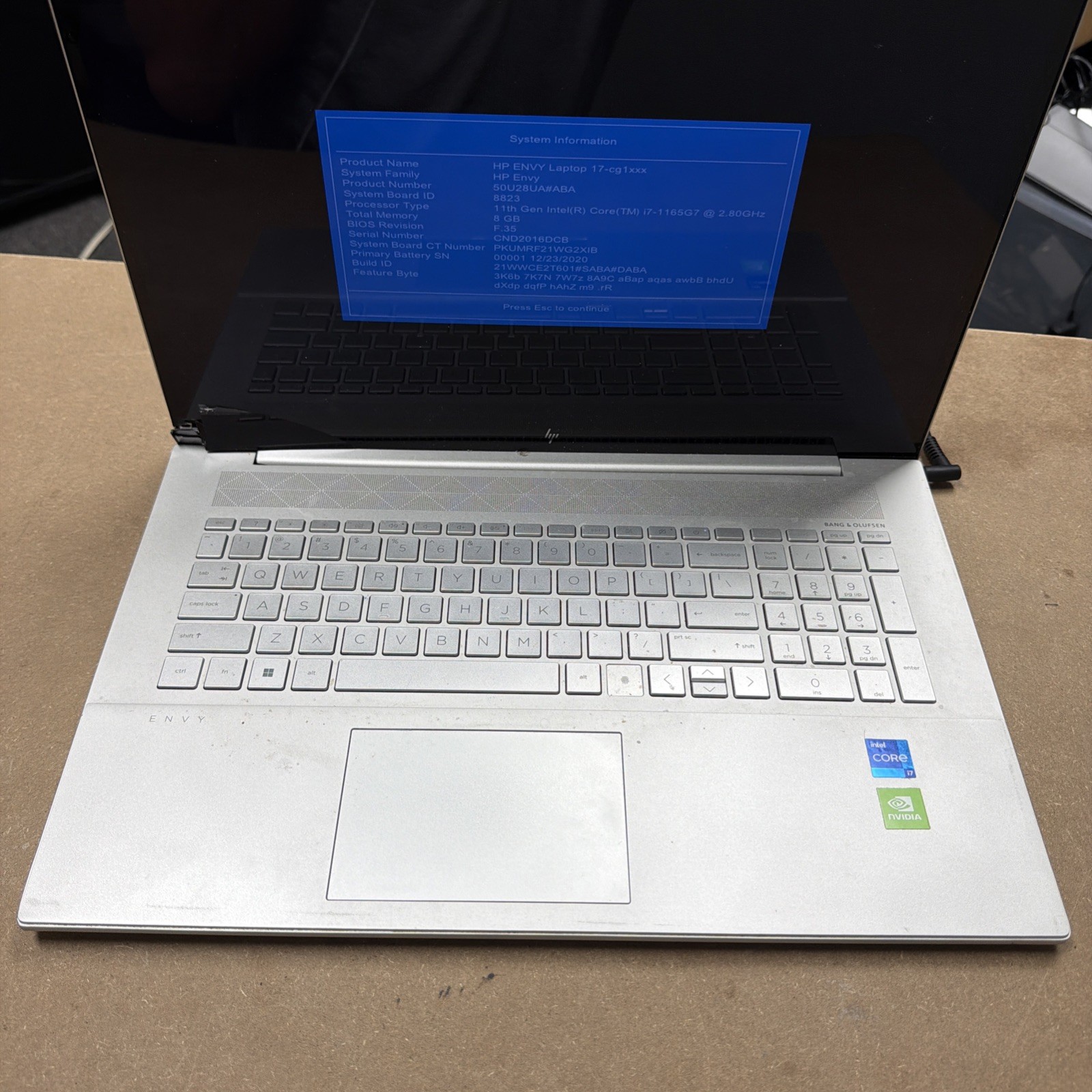 *BROKEN SCREEN HP Envy 17.3″ I7-1165G7 Laptop 8GB RAM NO SSD MX450