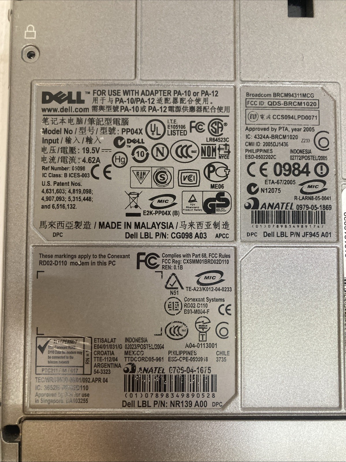 Dell Latitude D820 Model PP04X Intel Core 2 Duo 1.66GHz 2GB RAM Boot to BIOS