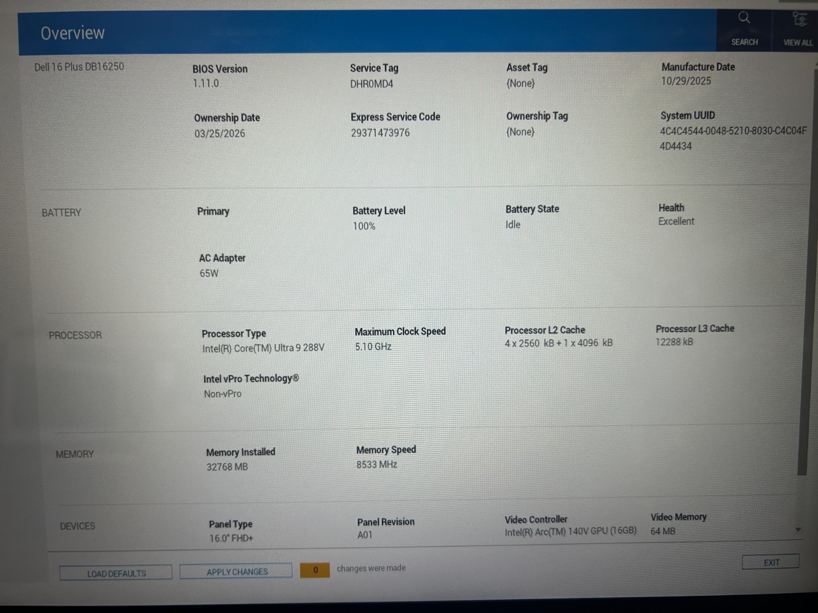 DELL 16 DB16250 VPVXG, Intel Core Ultra 9 288V, 3.30 GHz, 32 GB RAM, 1 TB NVMe
