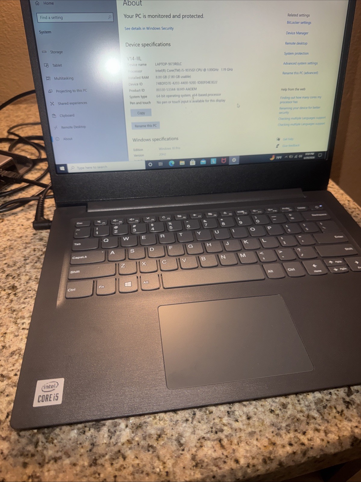 Lenovo ideaPad 3 15IIL05 Laptop i5-1035G1 1GHz 8GB RAM 256GB SSD Win 10 Pro