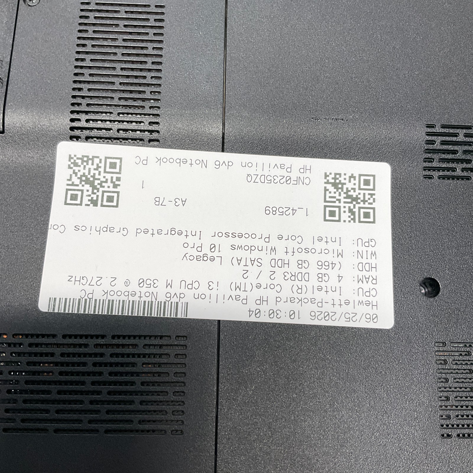 HP PAVILION DV6 Laptop Intel Core i3-M350 @ 2.27 GHz 4GB 50GB HDD Win 10 READ
