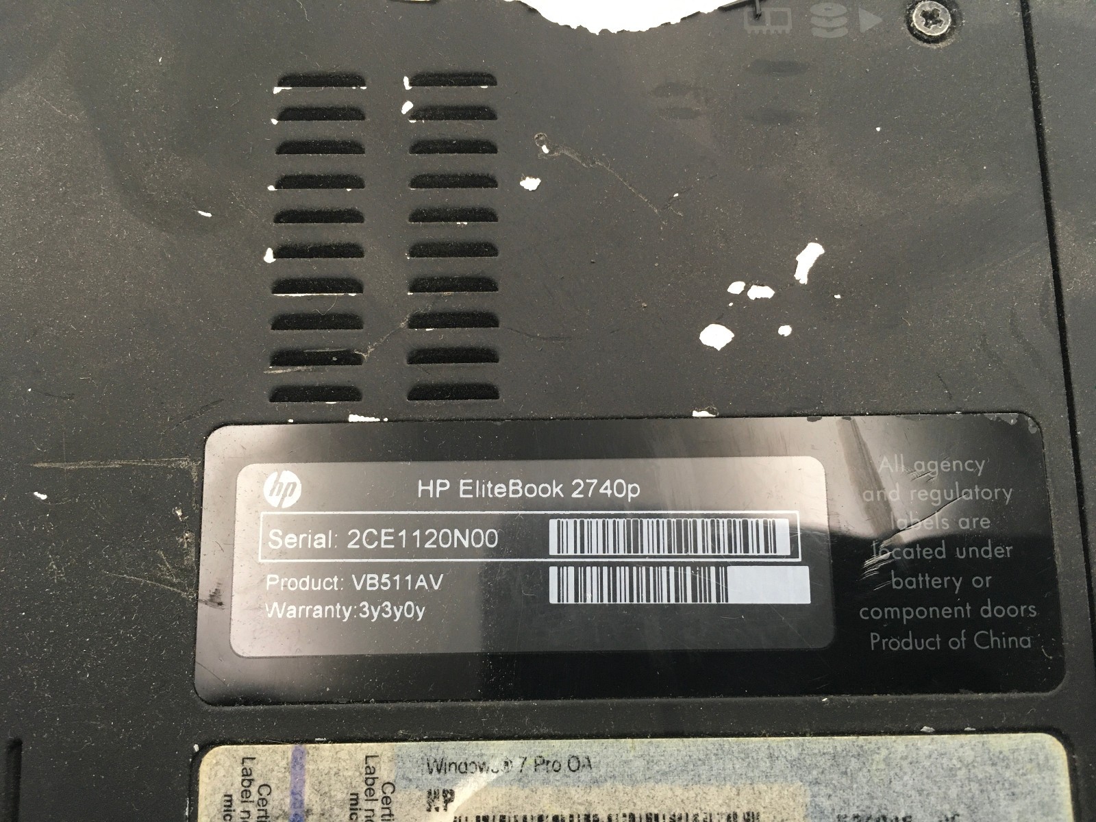 HP ELITEBOOK 2740P – BOOTS TO BIOS – INTEL I5 M520 – NO RAM – NO OS – READ – BB
