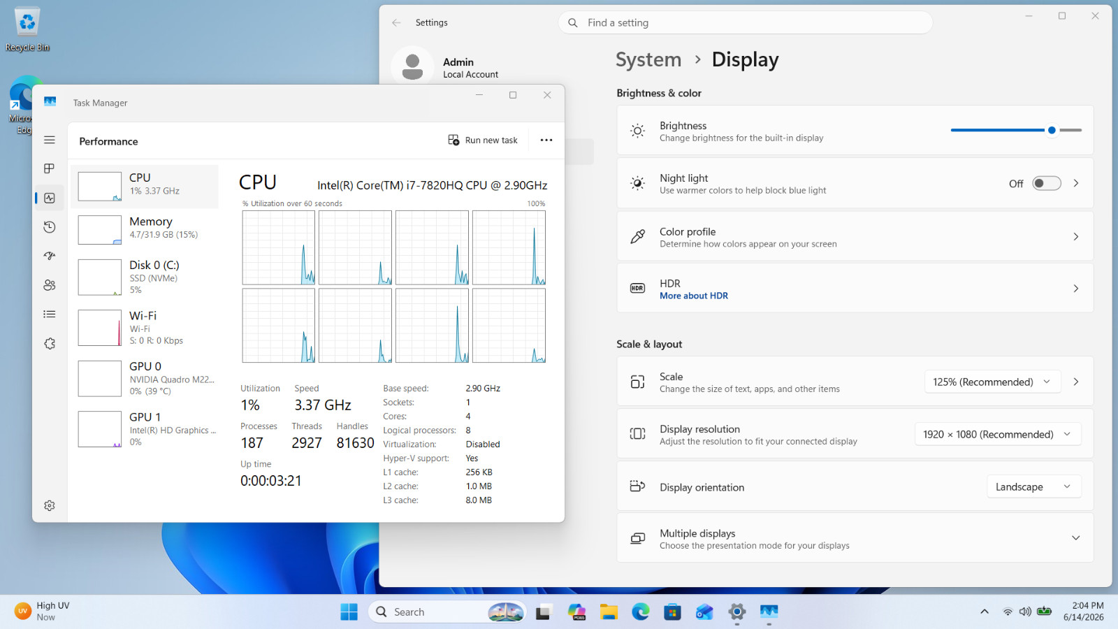 HP Zbook 15 G4 Laptop 15.6″ i7-7820HQ 32GB 512GB NVIDIA Quadro M2200M 4GB – Good