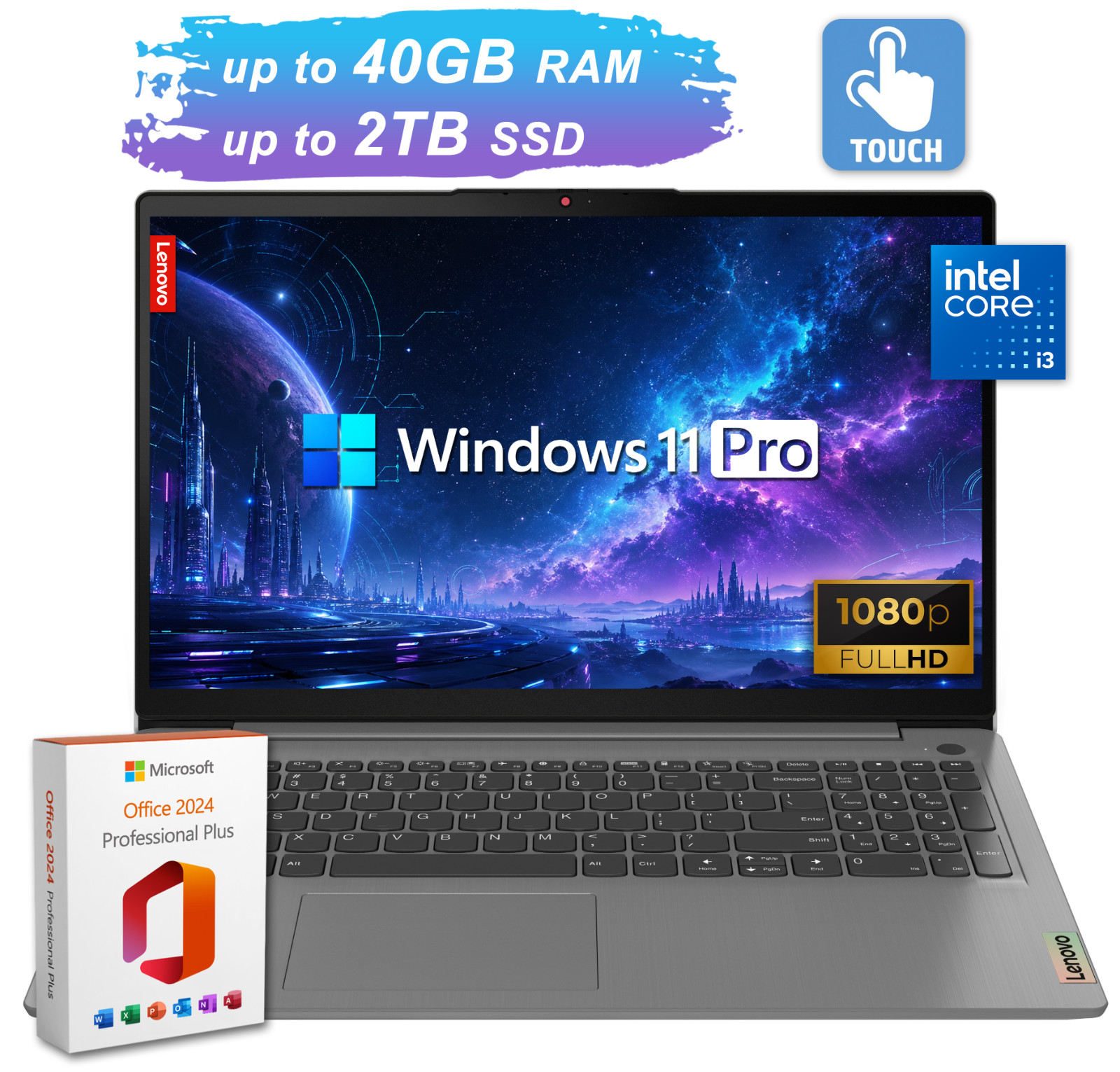 Lenovo IdeaPad 15.6″ Touch Laptop Intel Core i3 Upto 40GB RAM 2TB SSD Office Pro
