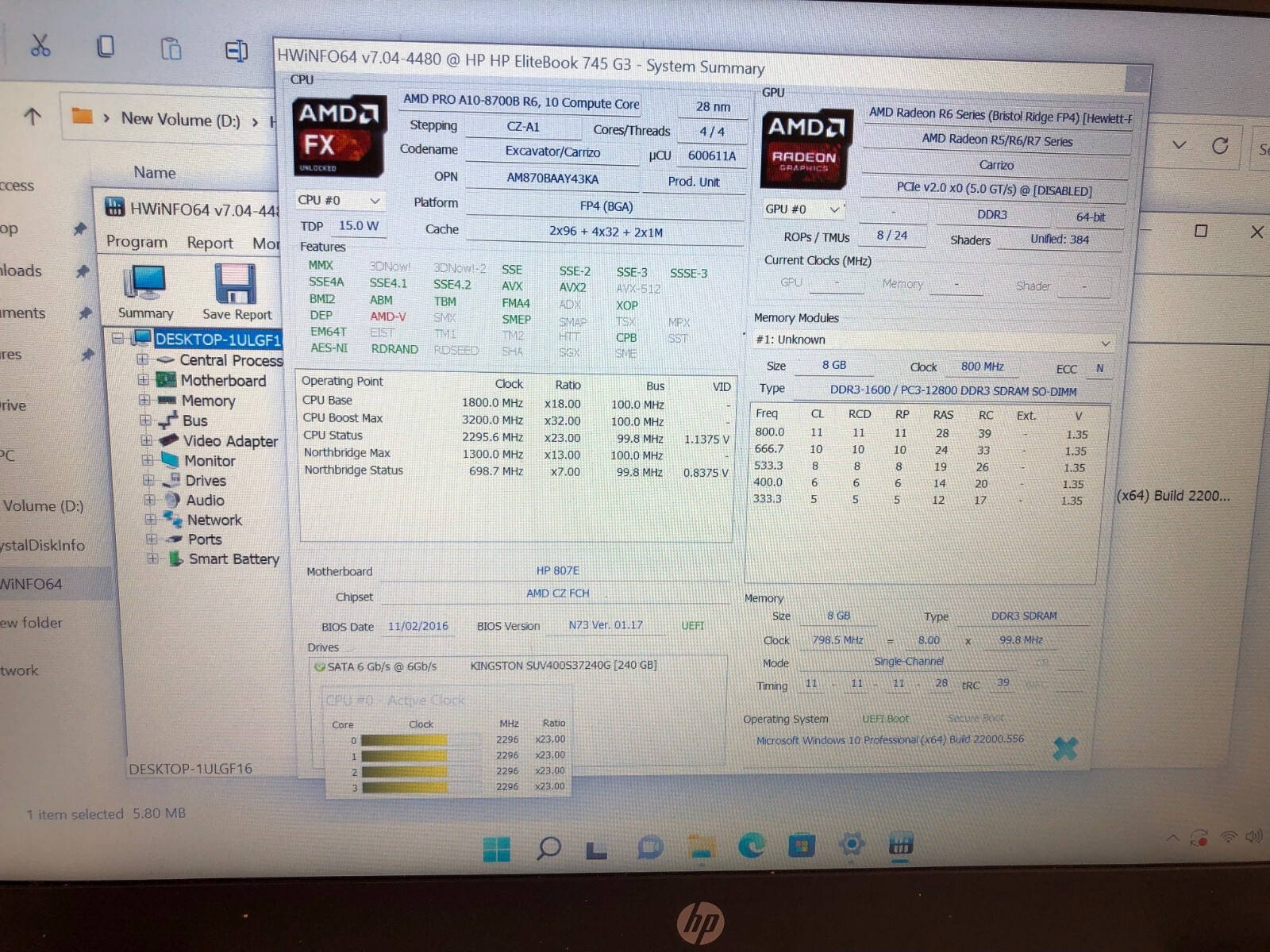 HP EliteBook 745 G3 AMD A10-8700B R6 8gb ram 240GB ssd w11p charger 5CG70231P0
