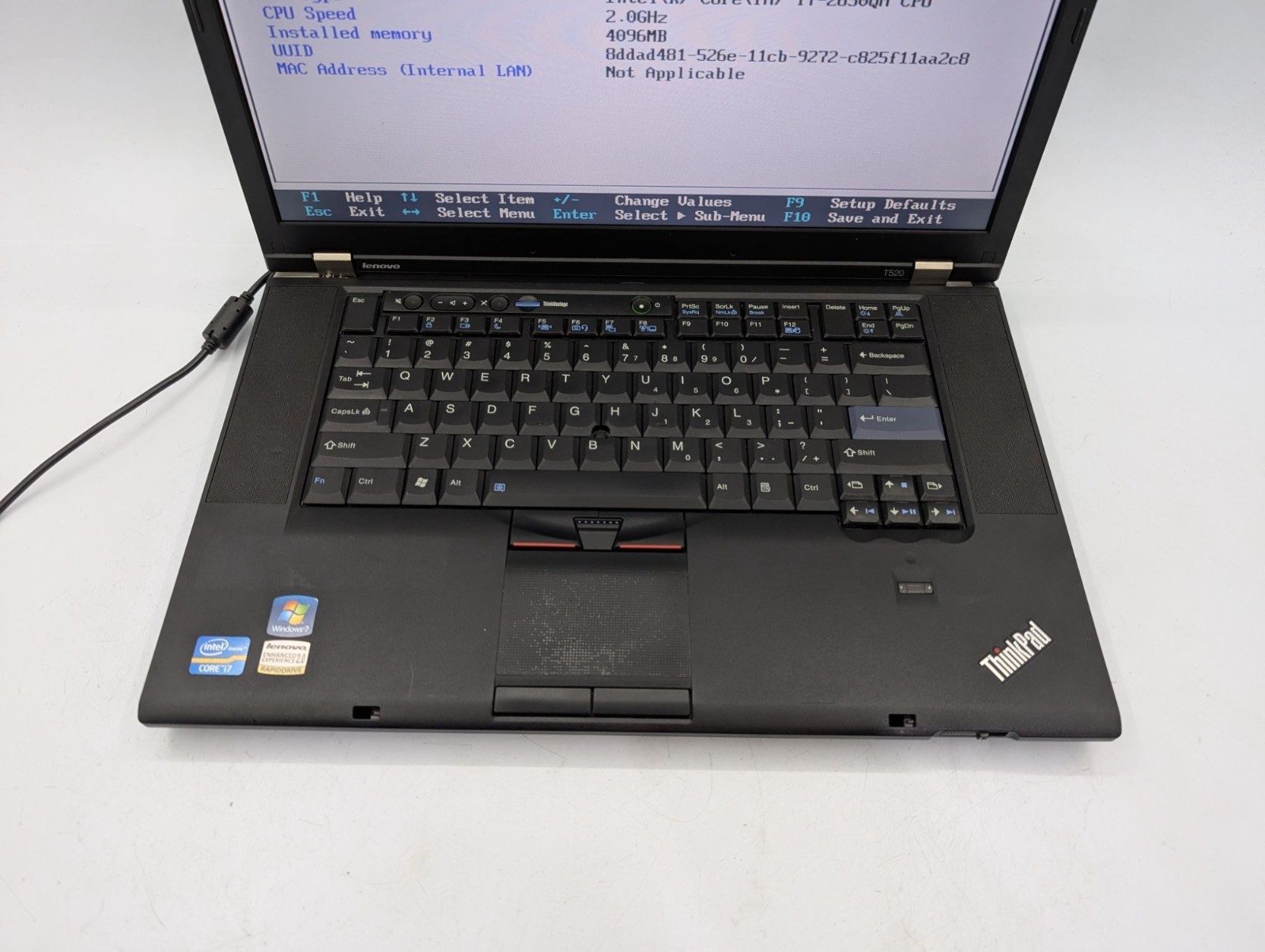 Lenovo ThinkPad T520 15.6″ Laptop i7-2630QM 4GB RAM Boots to BIOS For Parts