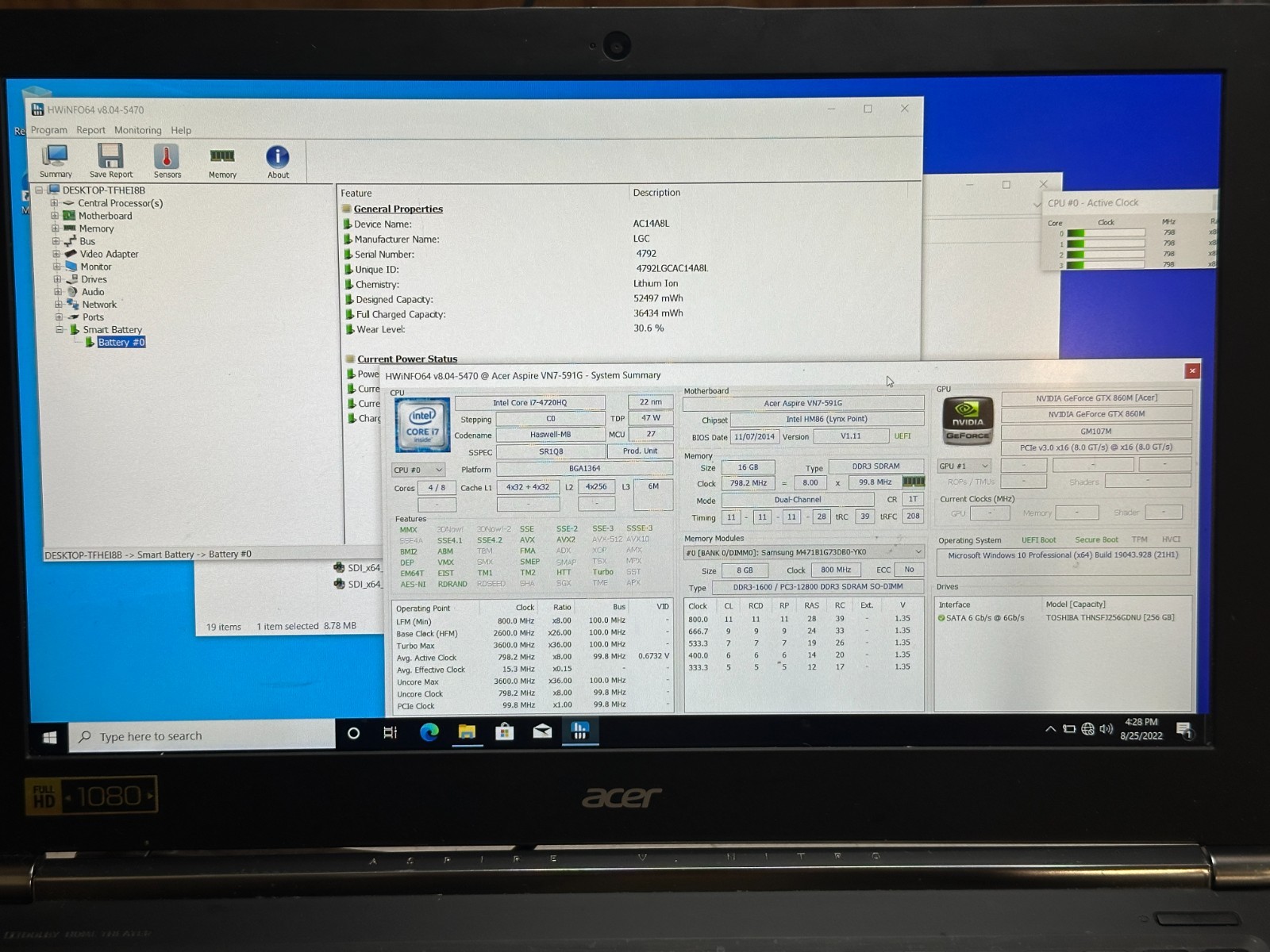 Acer Aspire VN7-591G i7-4720HQ 16GB RAM 256GB SSD NVIDIA Win10 NO AC #04