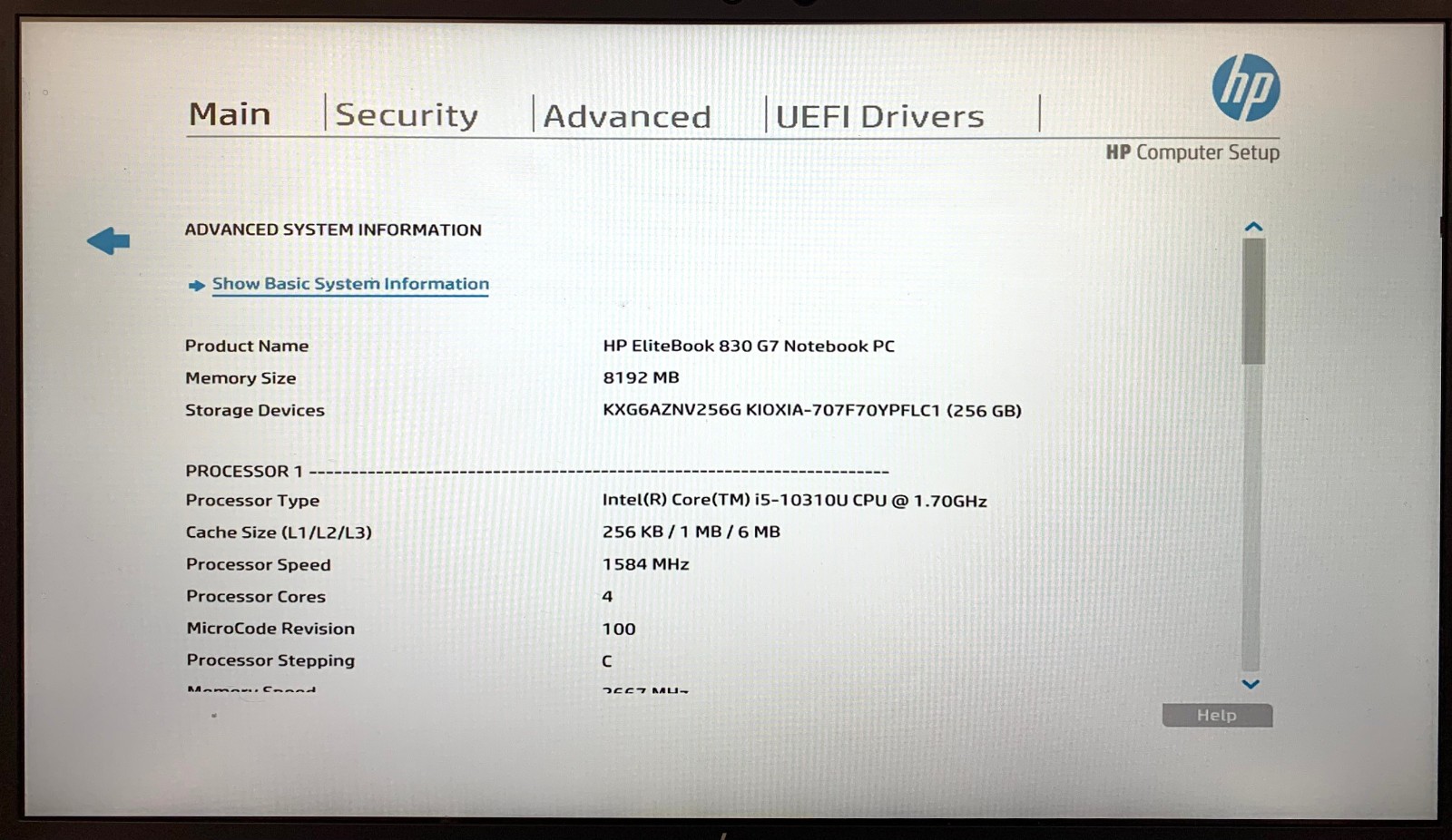 HP EliteBook 830 G7 14″ Laptop i5-10310U 8GB RAM 256GB NVMe, Boots to BIOS