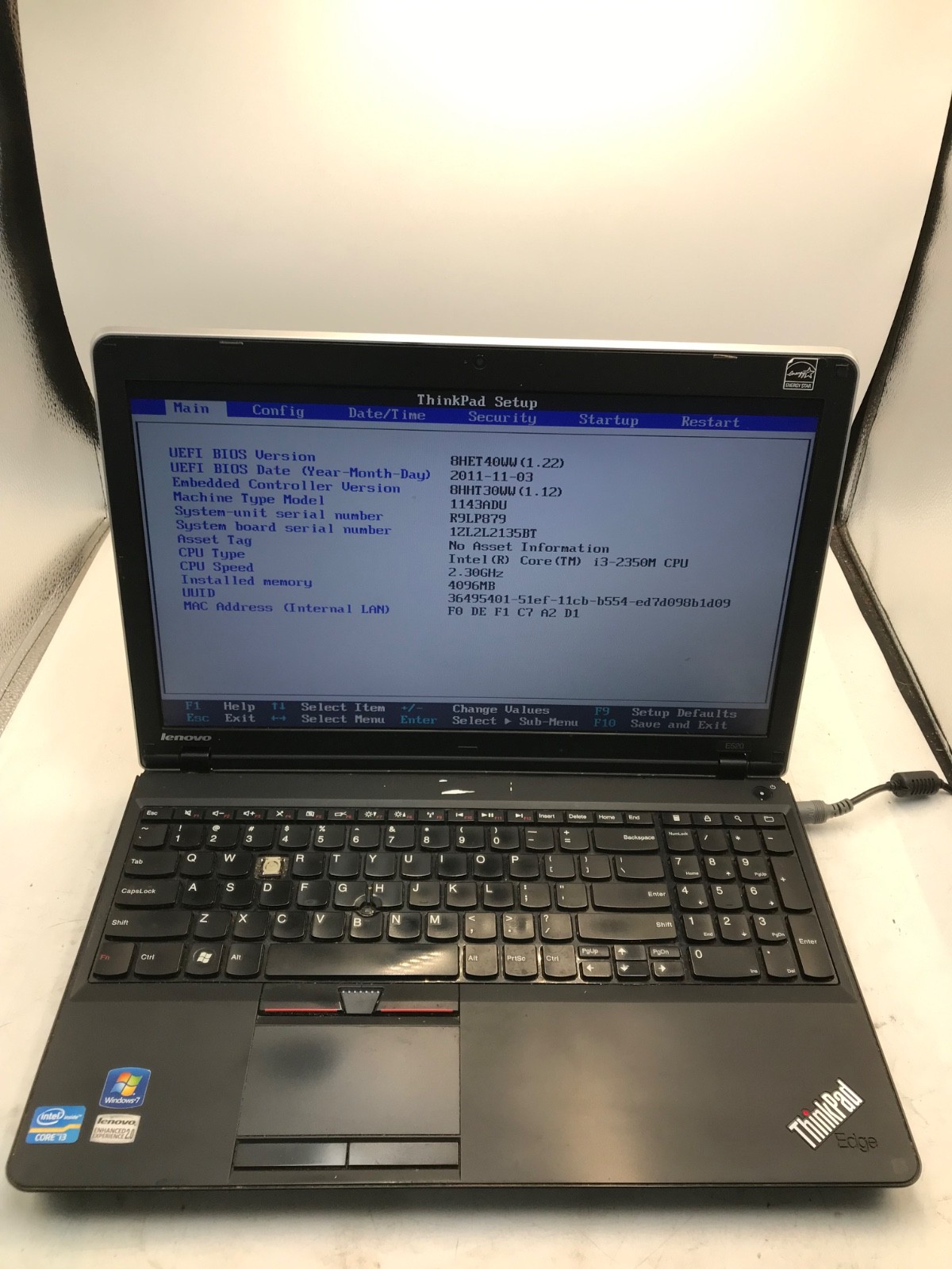 Lenovo ThinkPad E520 Intel Core i3-2350M 15″ Laptop NO HDD BOOTS BIOS-MZ