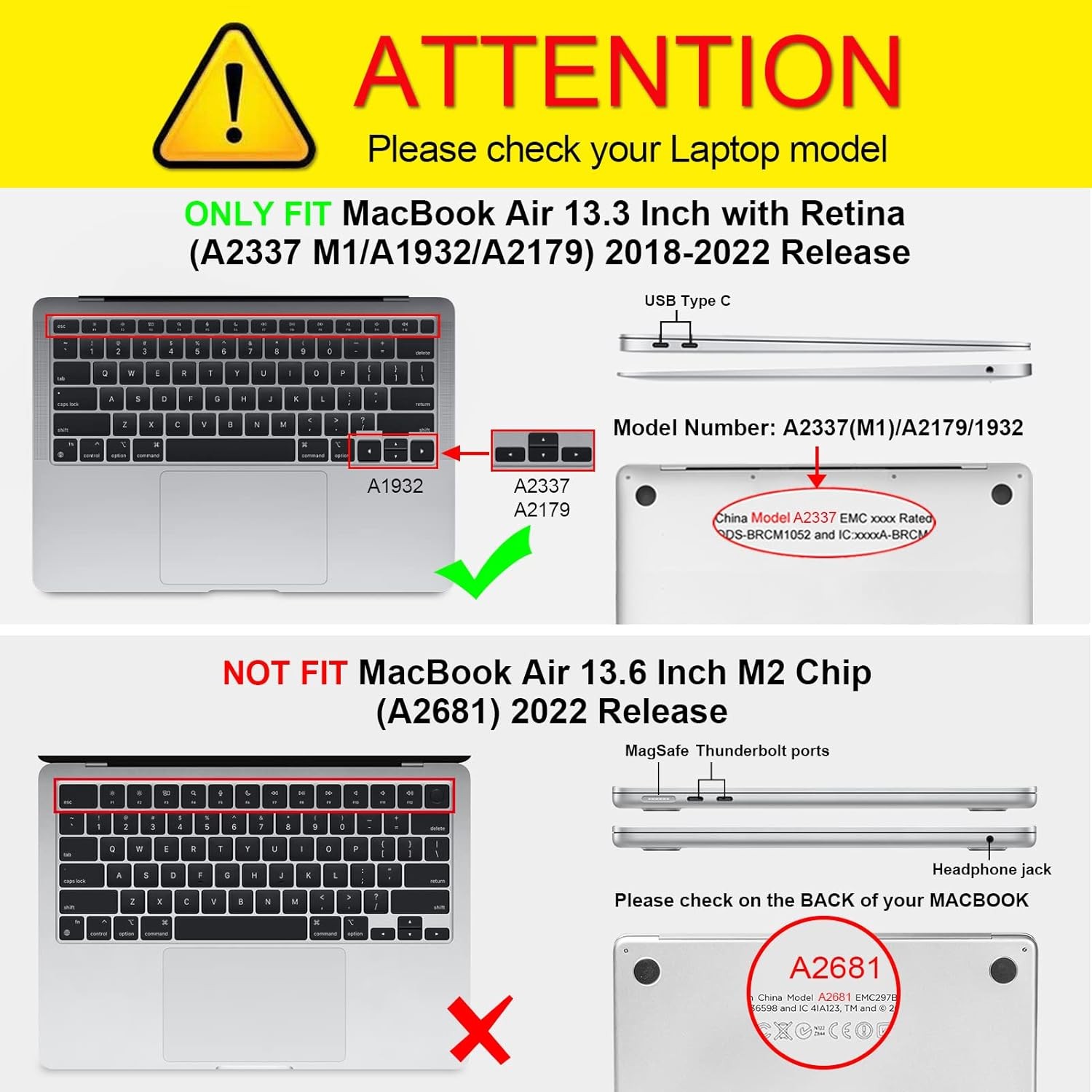 Case for MacBook Air 13 Inch A2337 (M1) / A2179 / A1932 Heavy Duty Hard Shell Co