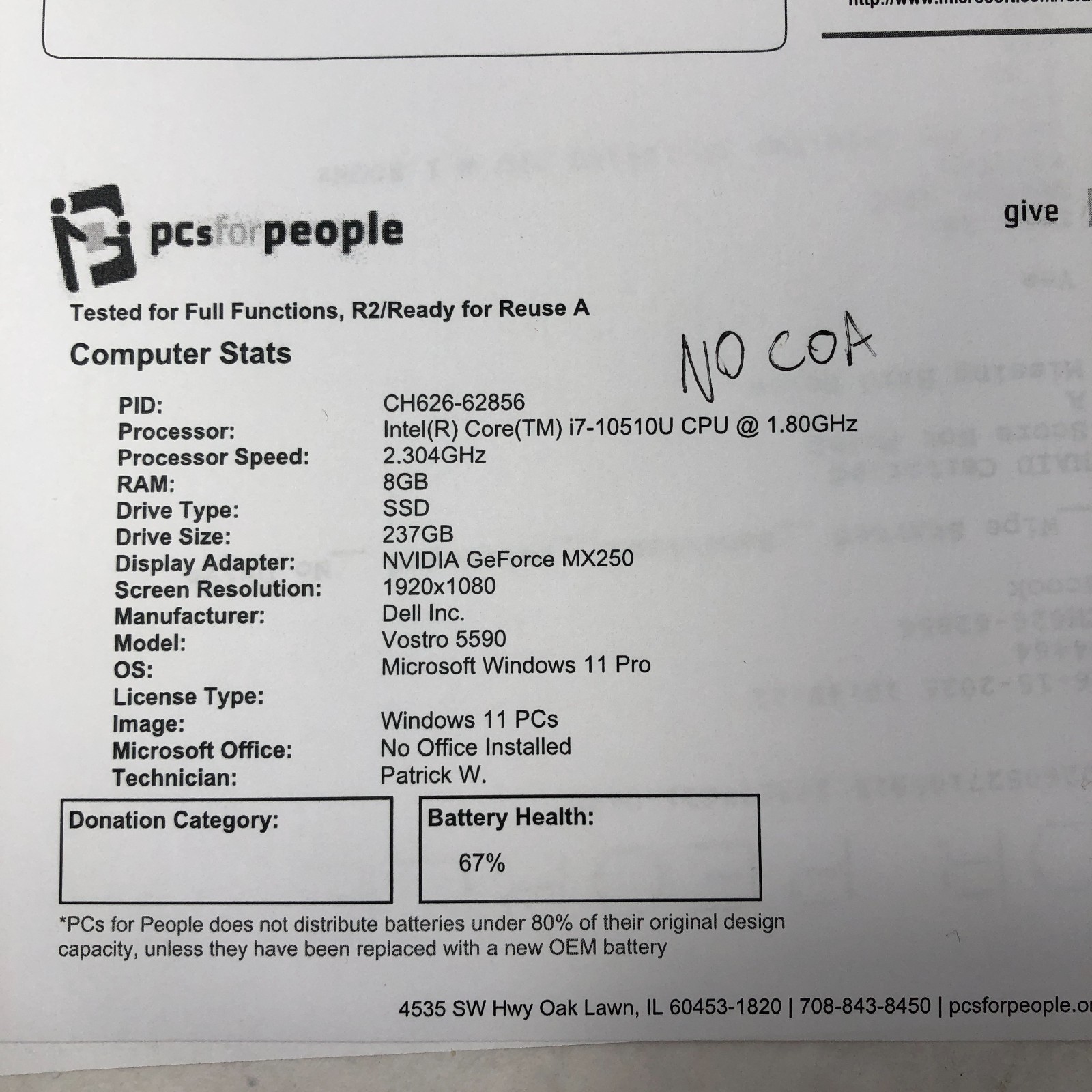 Dell Vostro 5590 15.6″ i7-10510U 1.8GHz 16GB 512GB SSD GeForce MX250 W11P No COA