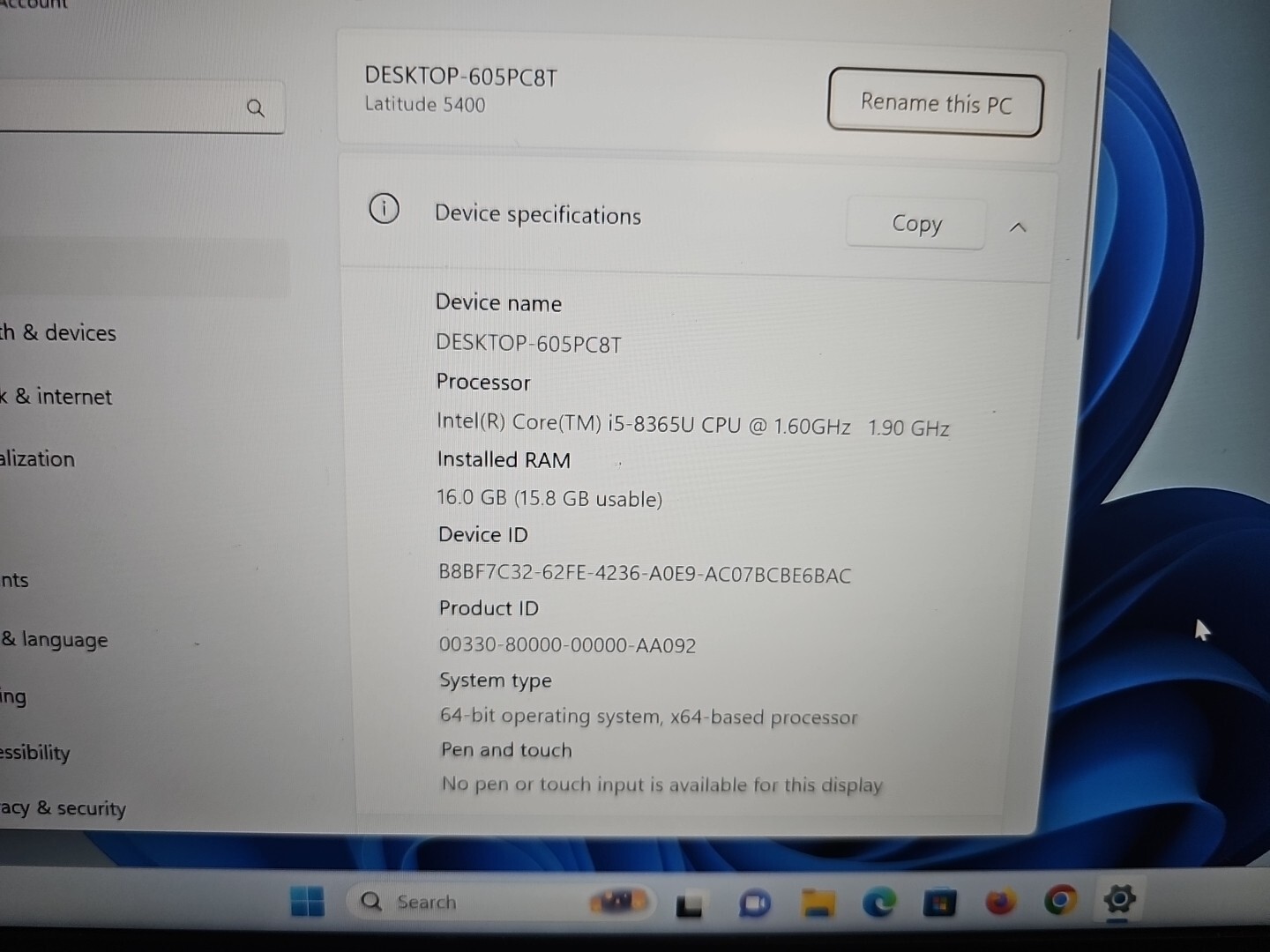 Dell Latitude 5400 Intel Core i5-8365U 16GB RAM 256GB SSD Batt Exc Dinged Corner
