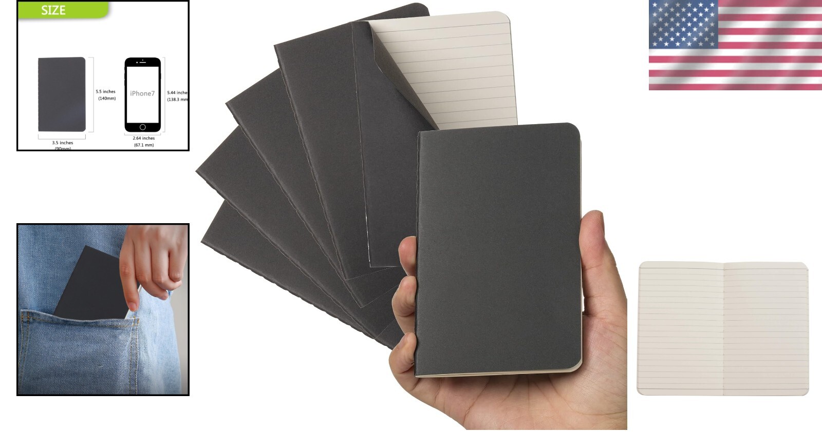 Durable Black Softcover Mini Notebooks – 6 Pack, 3.5” x 5.5” for All Uses