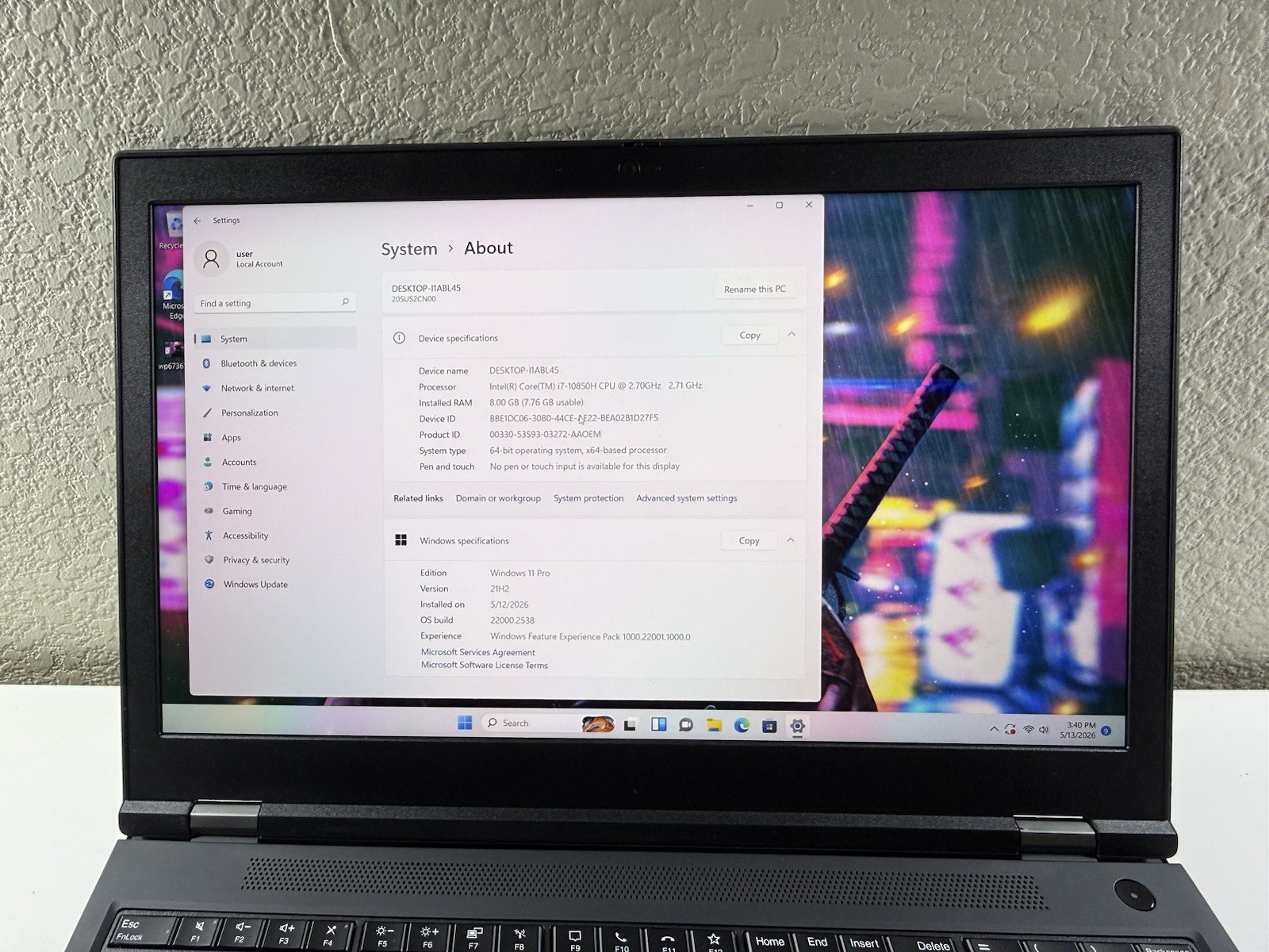 LENOVO THINKPAD P15 GEN 1 I7-10850H 512GB 8GB WIN 11 NVIDIA T1000 NO BATTERY