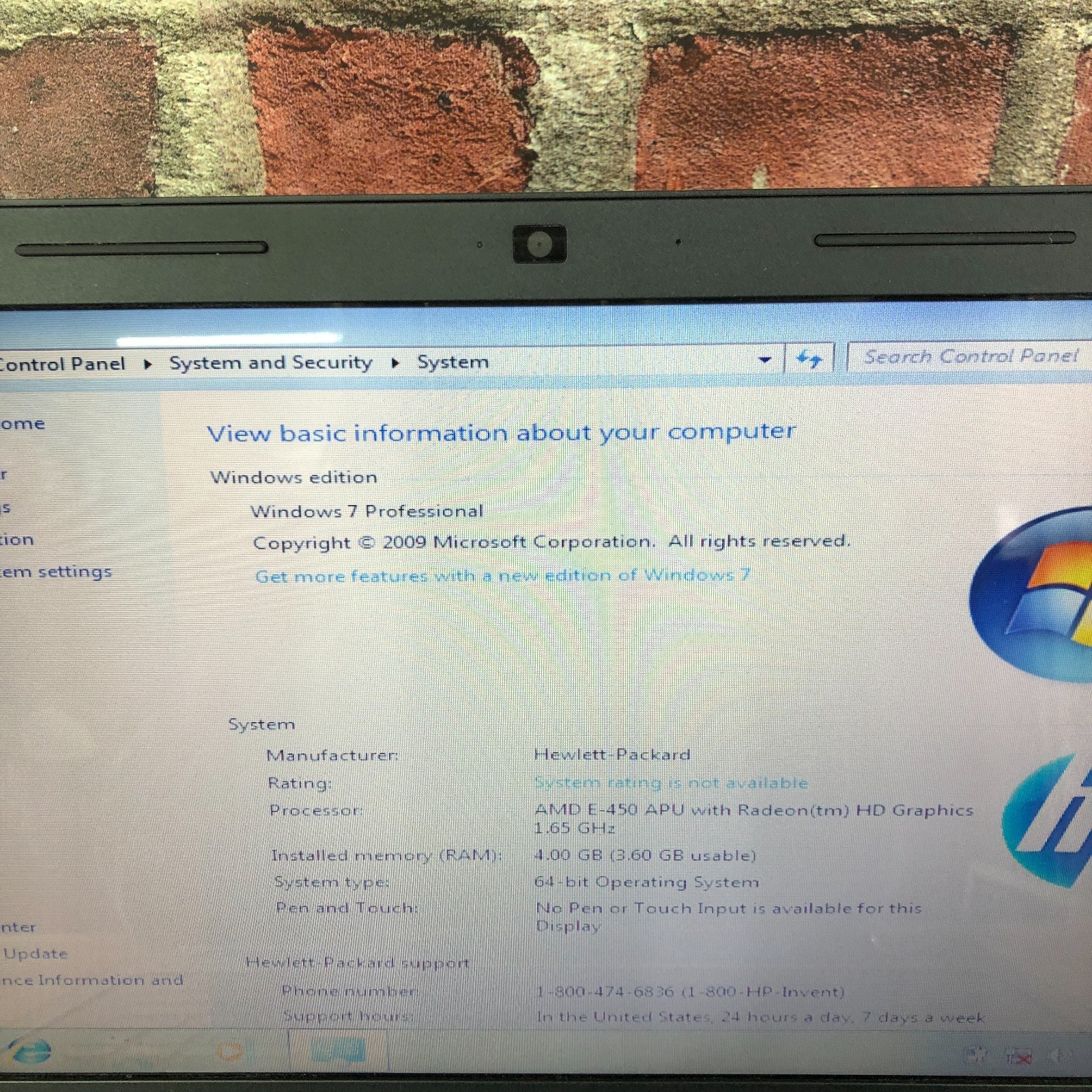 HP 2000-369wm Retro Gaming Laptop Computer AMD 1.65GHz 4GB RAM (Windows7 Pro)