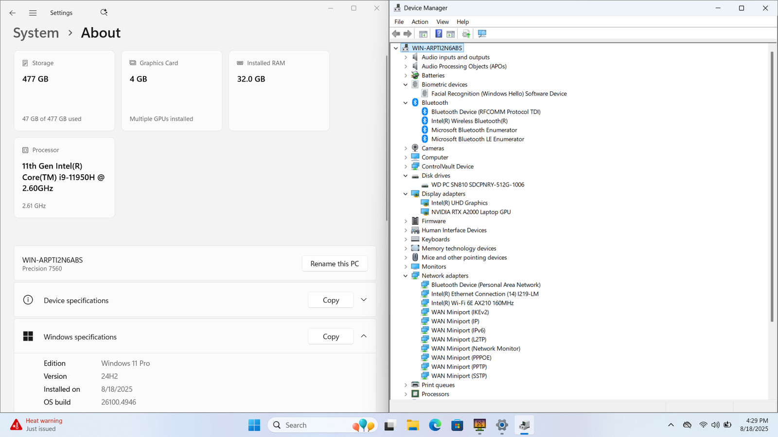 Dell Precision 7560 15″ FHD Touch I9-11950H 512GB 32GB W11P RTX A2000 *READ*